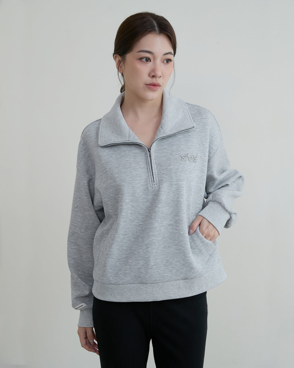 半門襟休閒長袖上衣