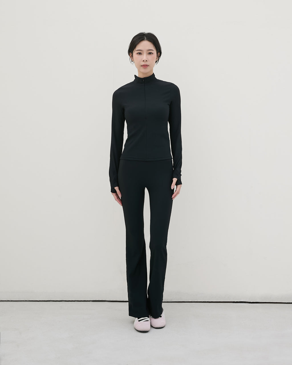 修身坑條微喇叭褲