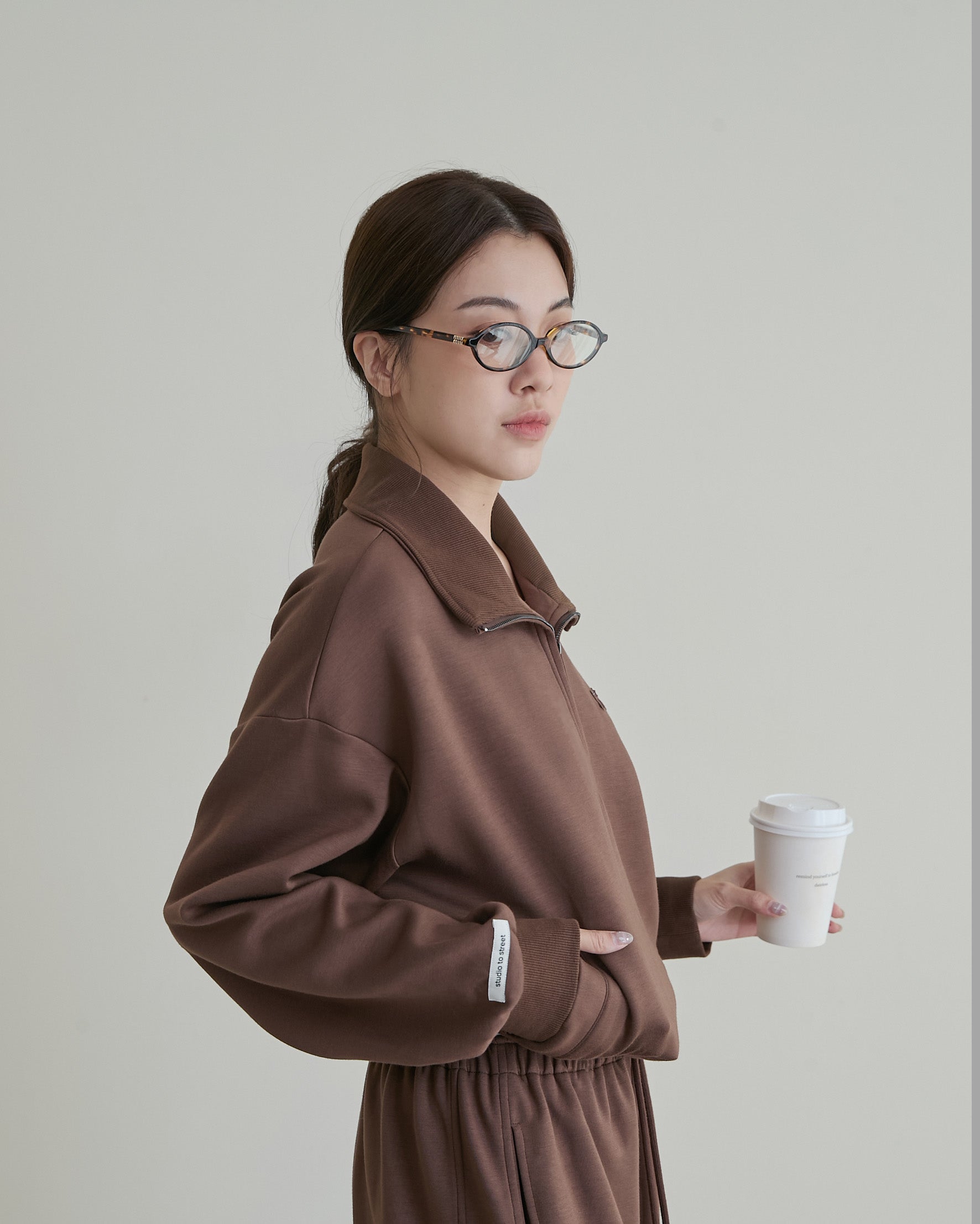 半門襟休閒長袖上衣