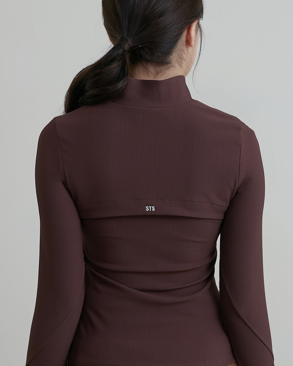 半拉鍊坑條長袖Bra Top