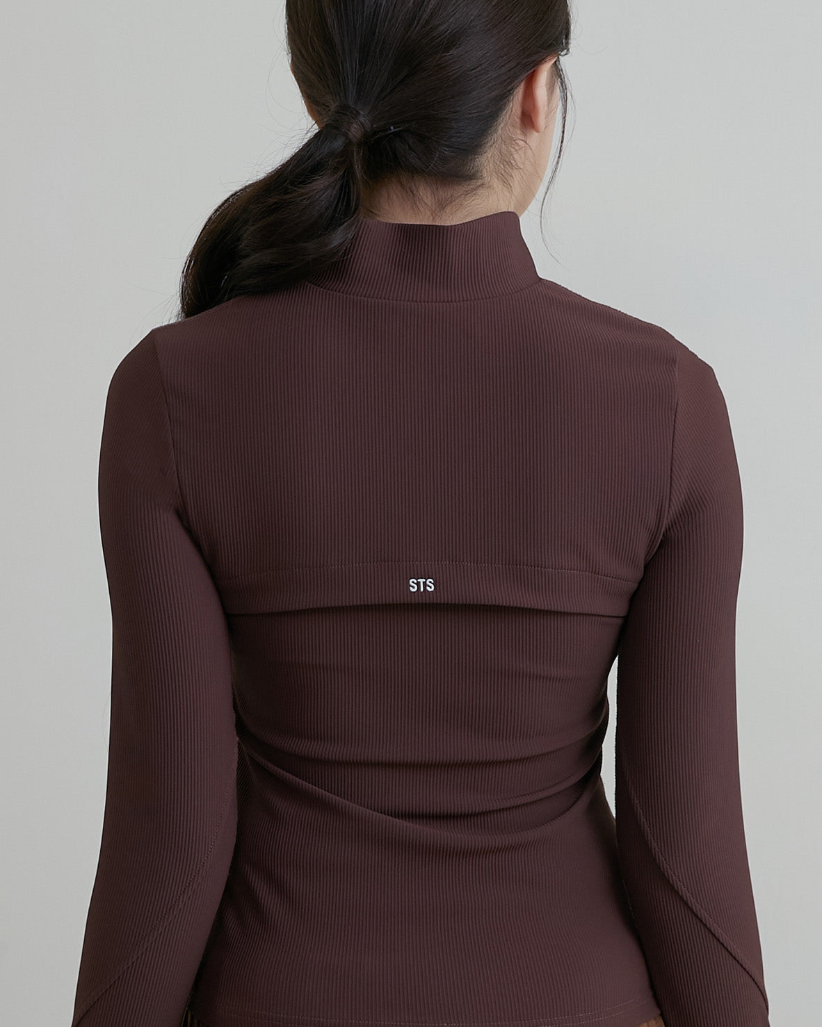 半拉鍊坑條長袖Bra Top