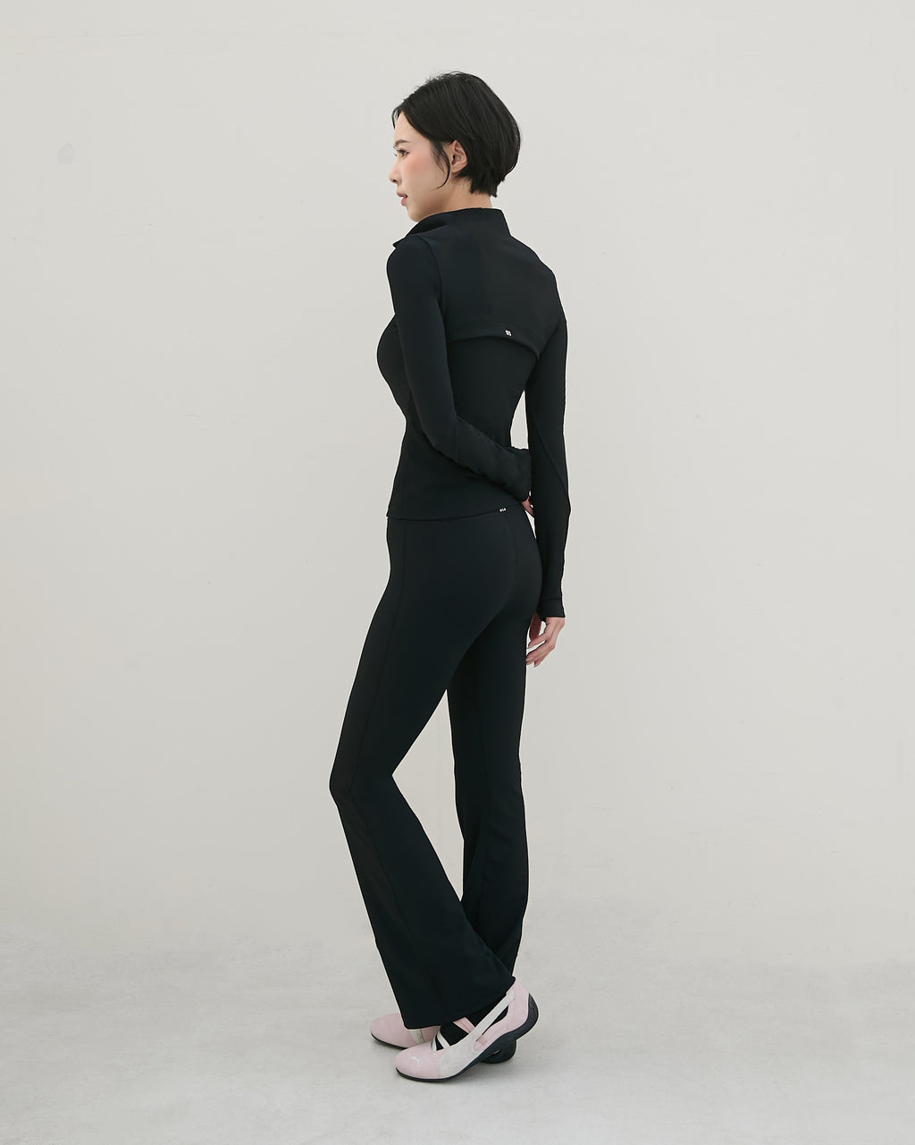 半拉鍊坑條長袖Bra Top