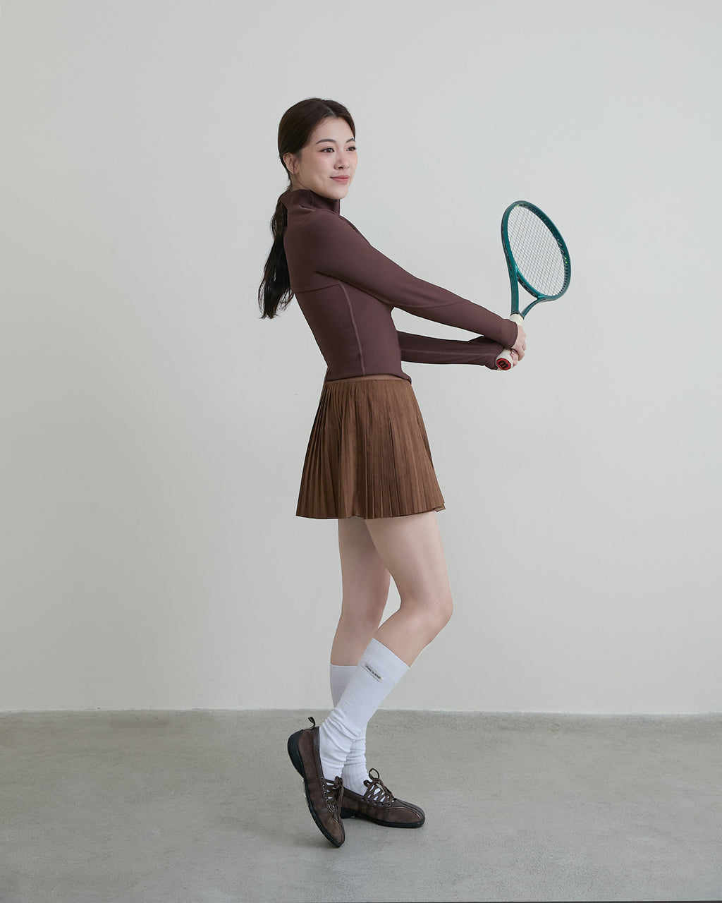 半拉鍊坑條長袖Bra Top