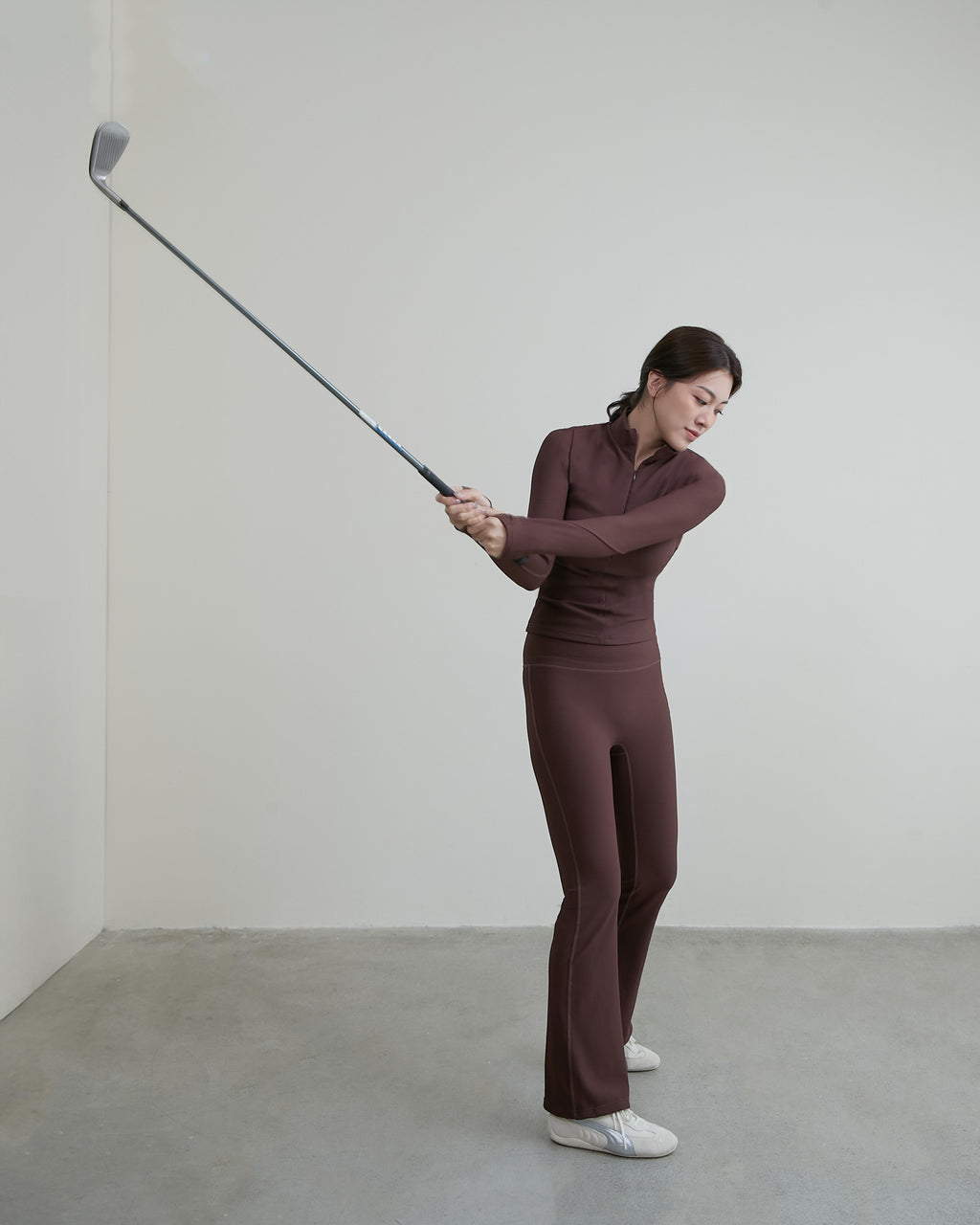 半拉鍊坑條長袖Bra Top