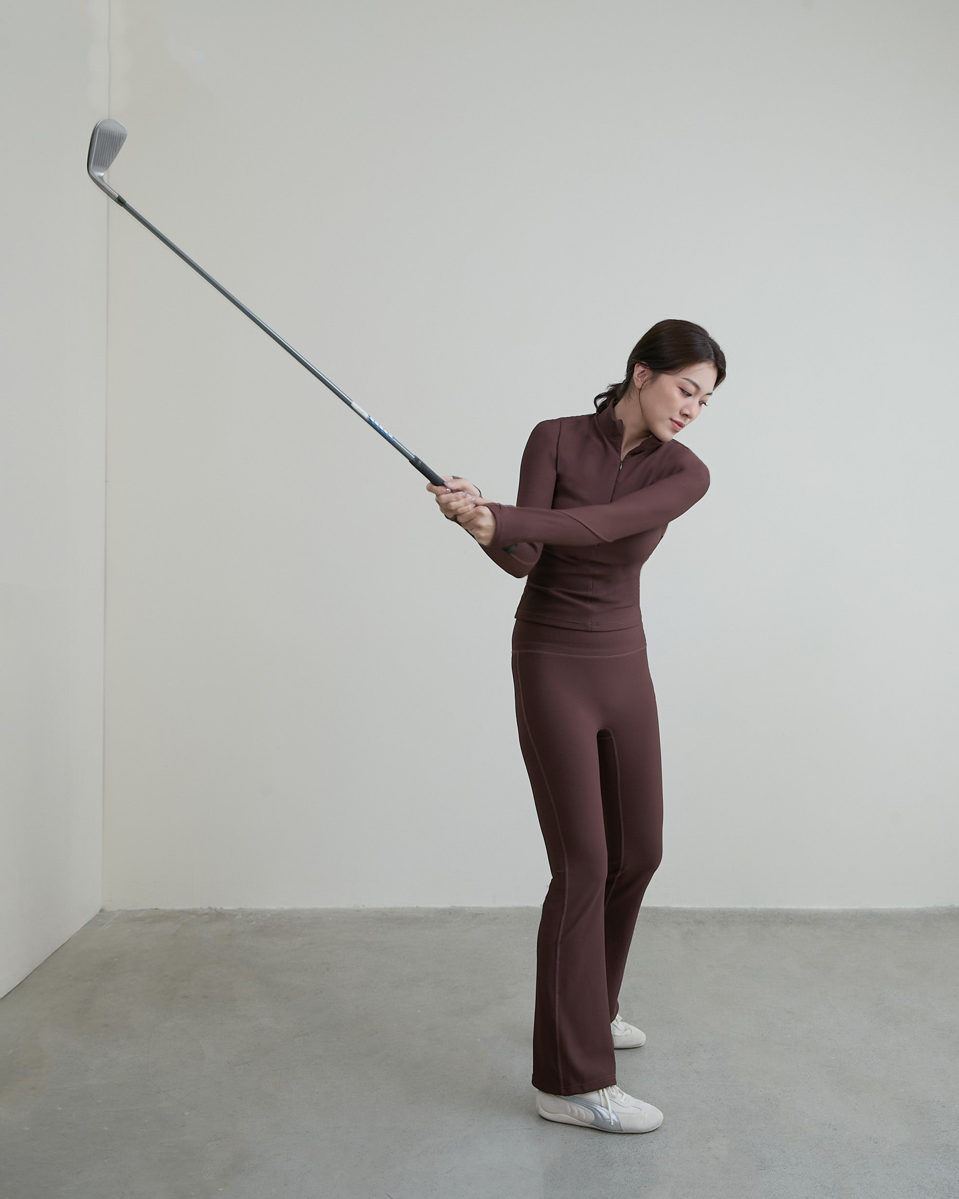 半拉鍊坑條長袖Bra Top