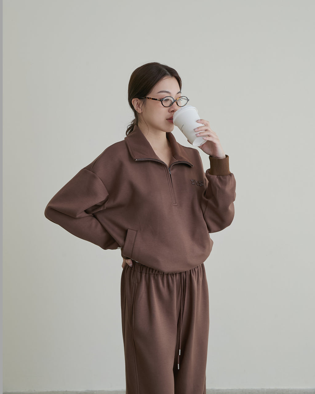 半門襟休閒長袖上衣