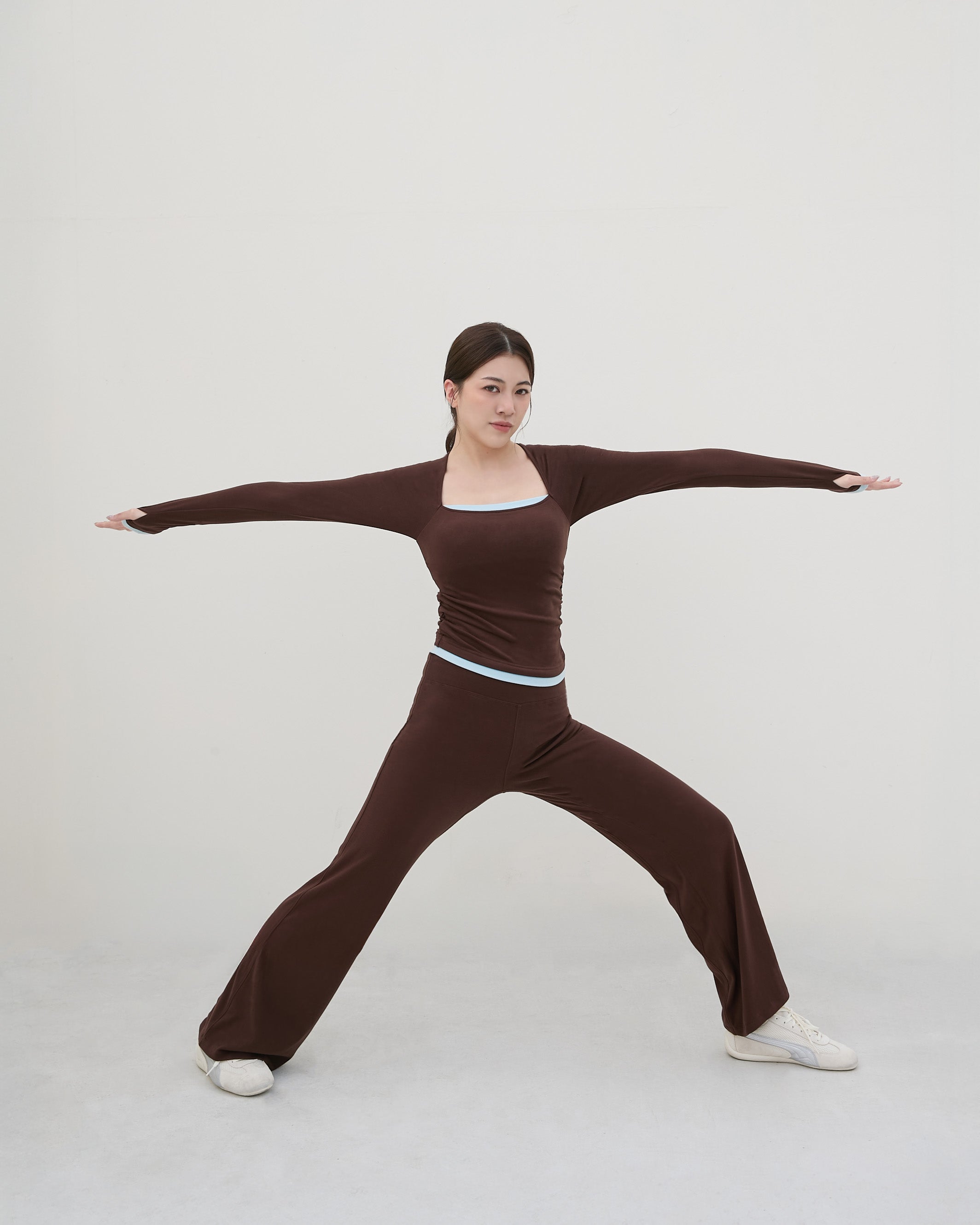 側抽皺撞色假兩件Bra Top