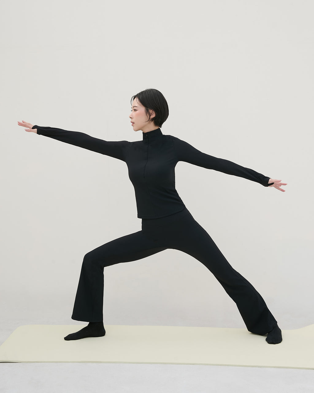 半拉鍊坑條長袖Bra Top