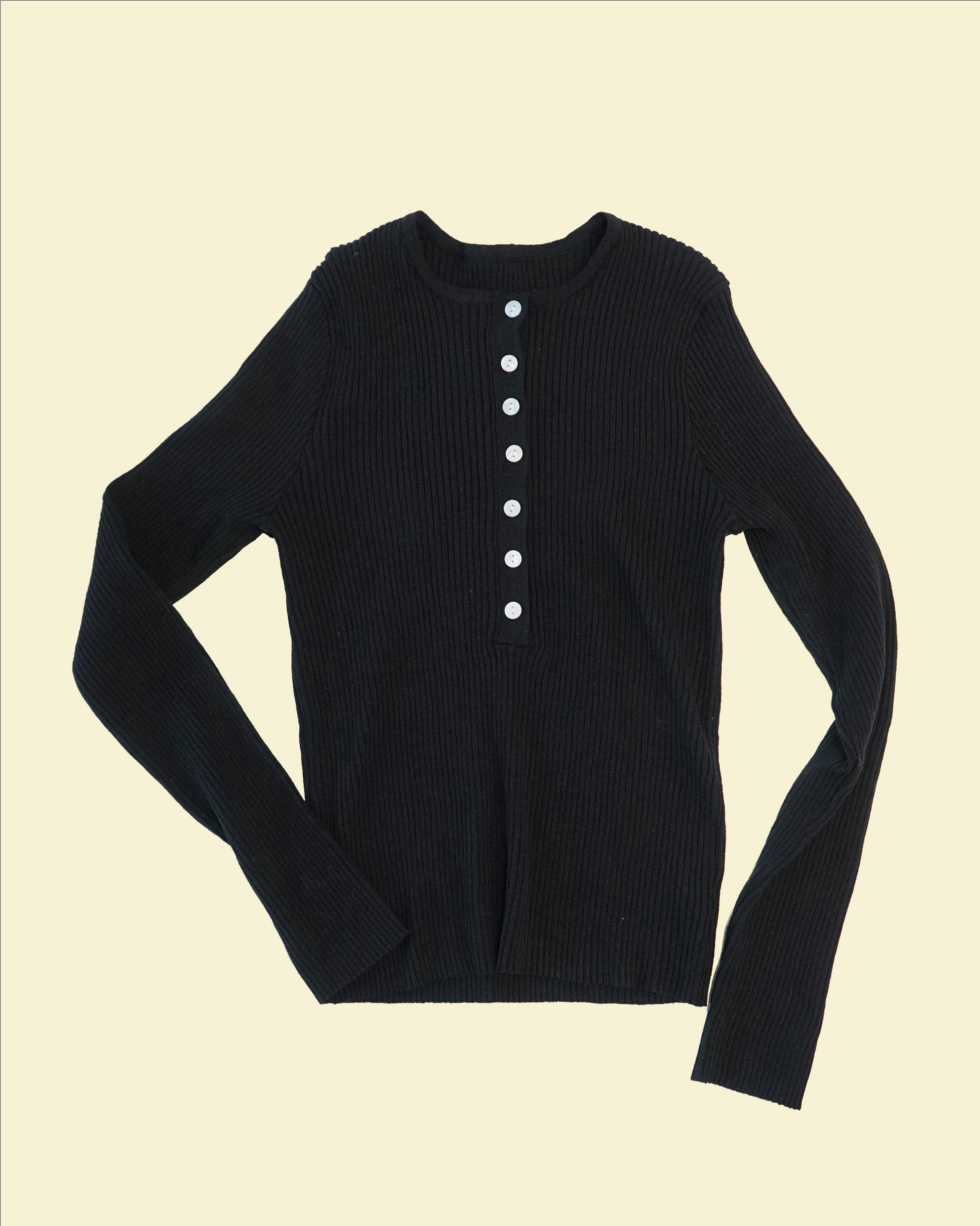 坑條圓領針織長袖上衣