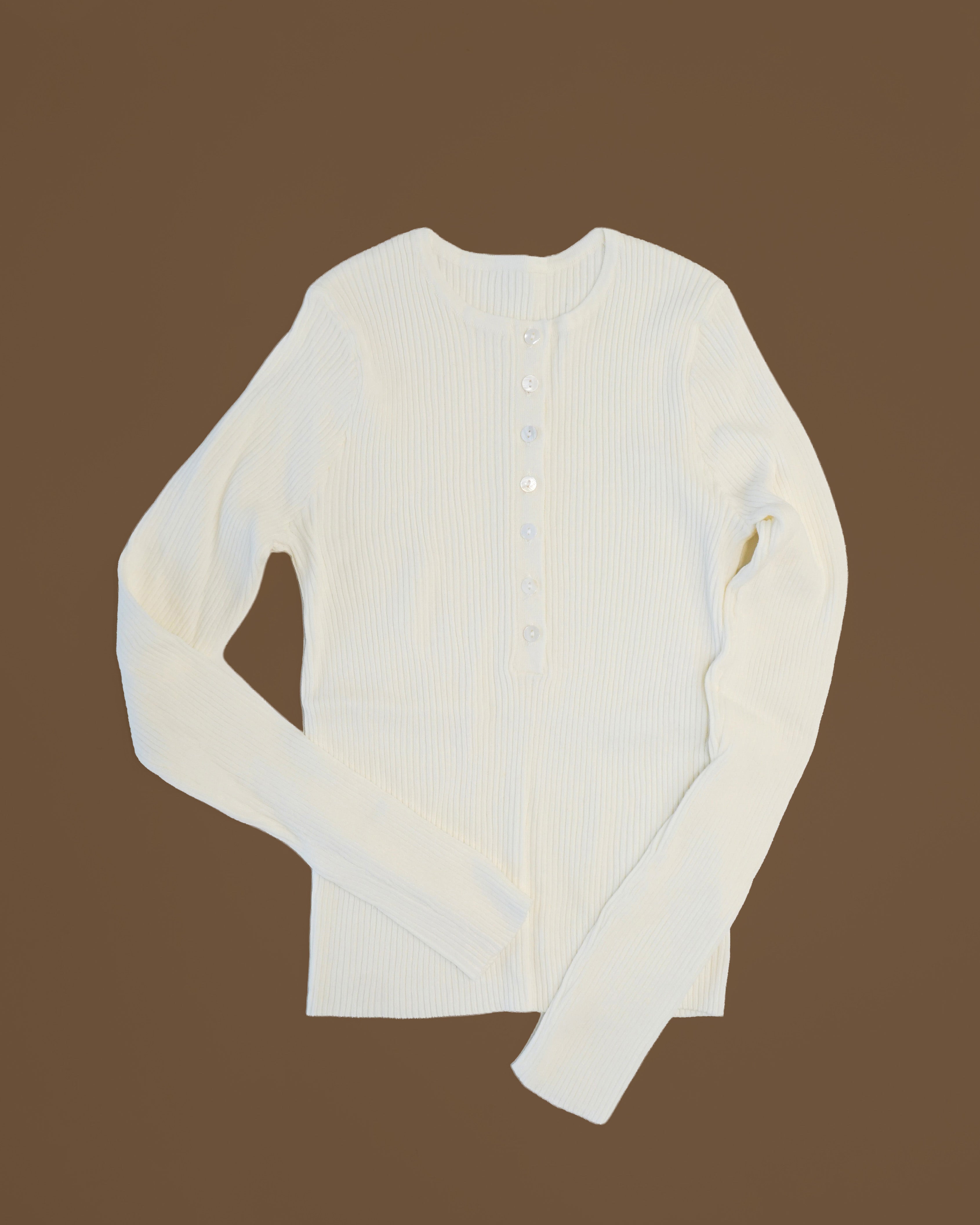 坑條圓領針織長袖上衣