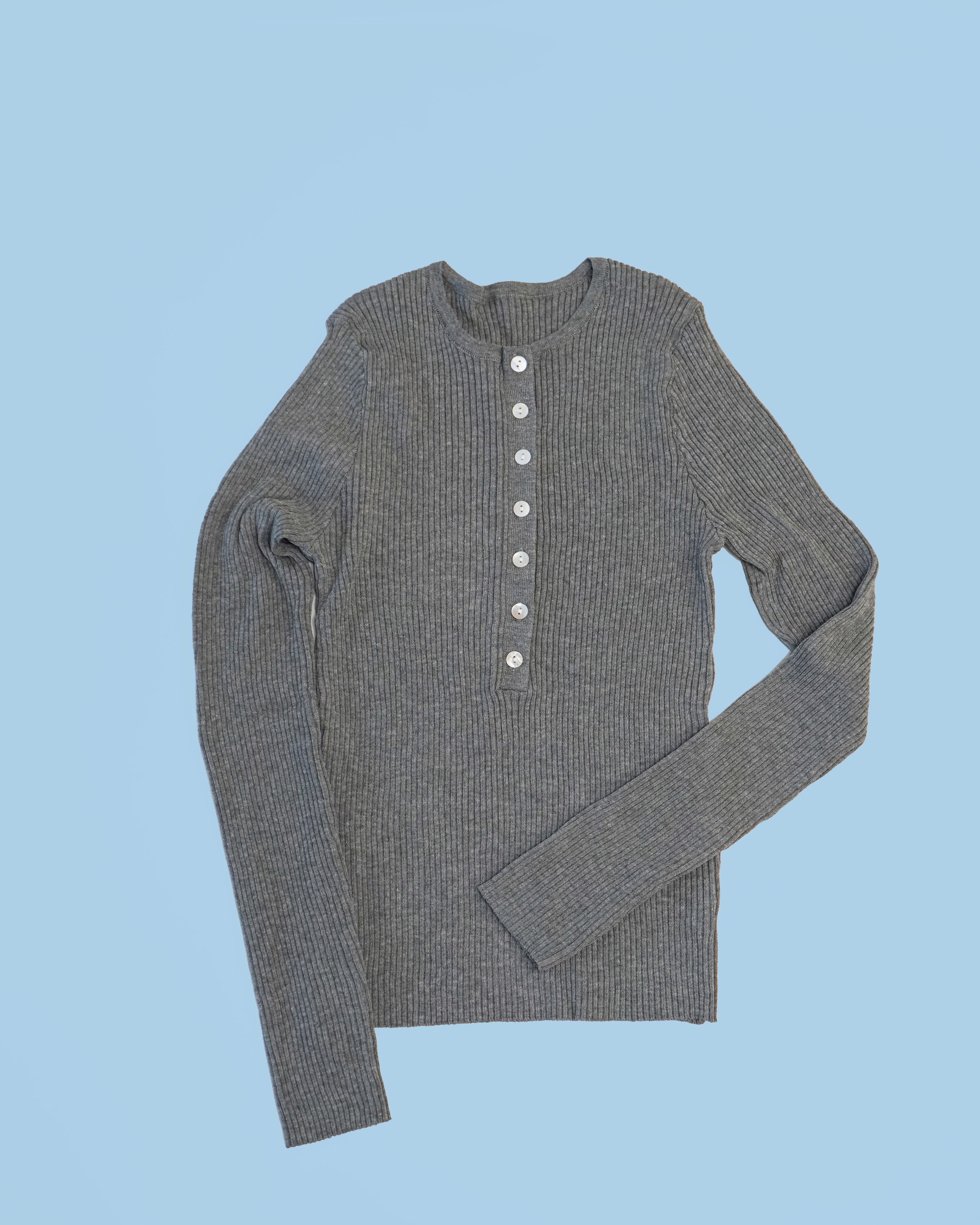 坑條圓領針織長袖上衣