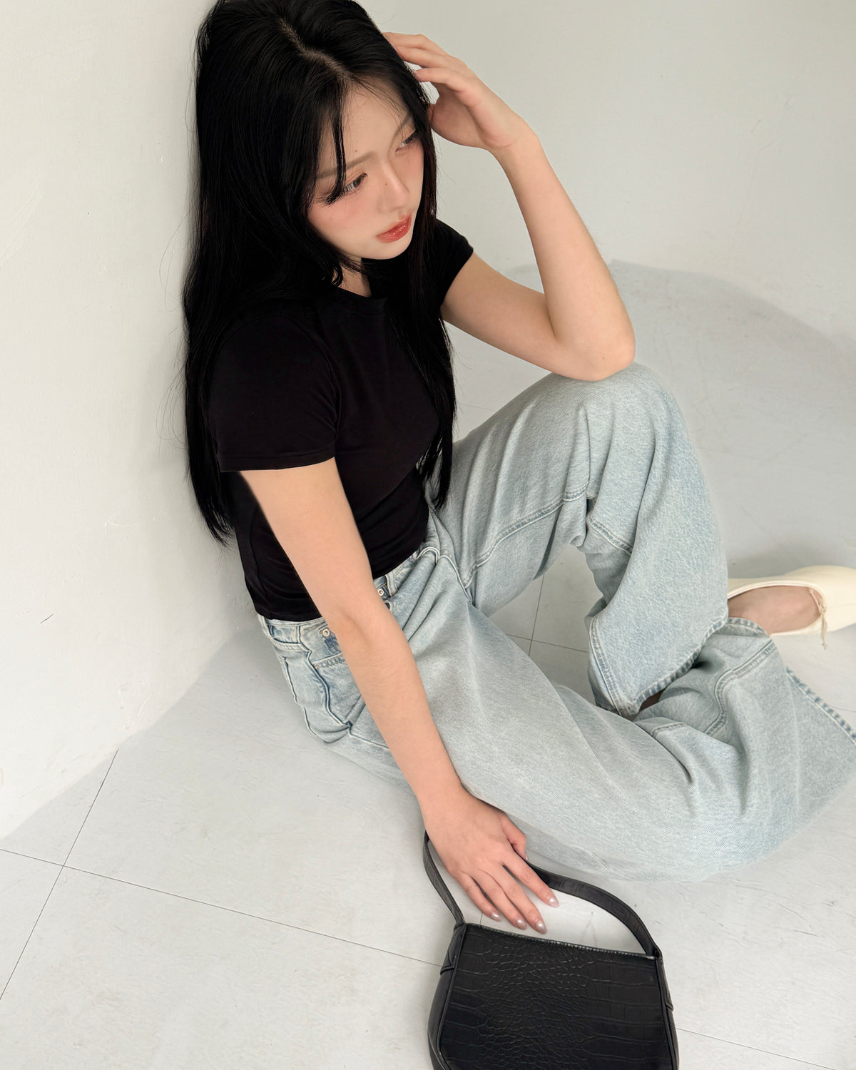 修身直筒純棉牛仔褲 #淺藍