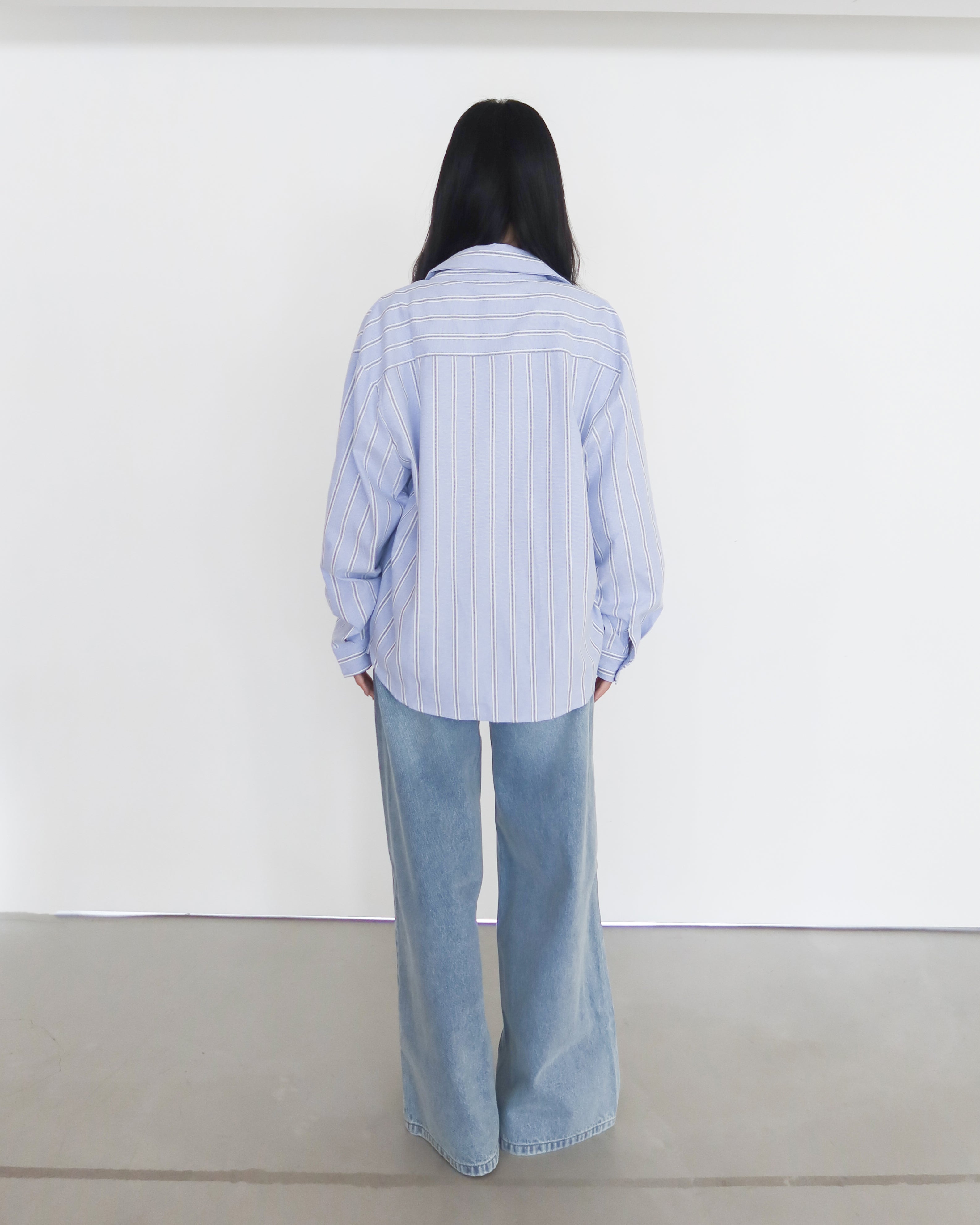 不易皺條紋襯衫 #藍