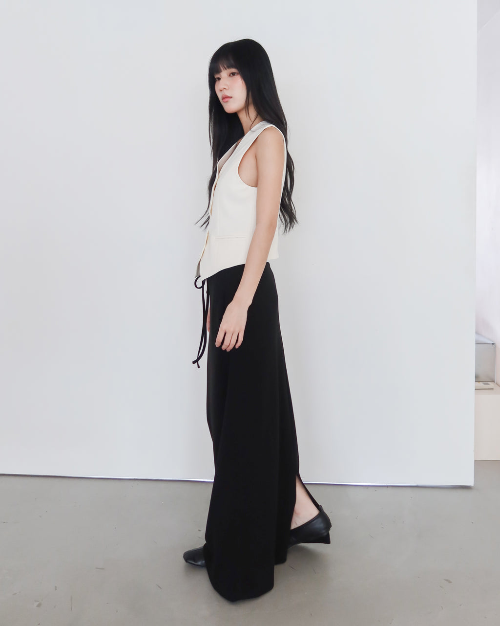 女神後衩綁帶長裙 #黑