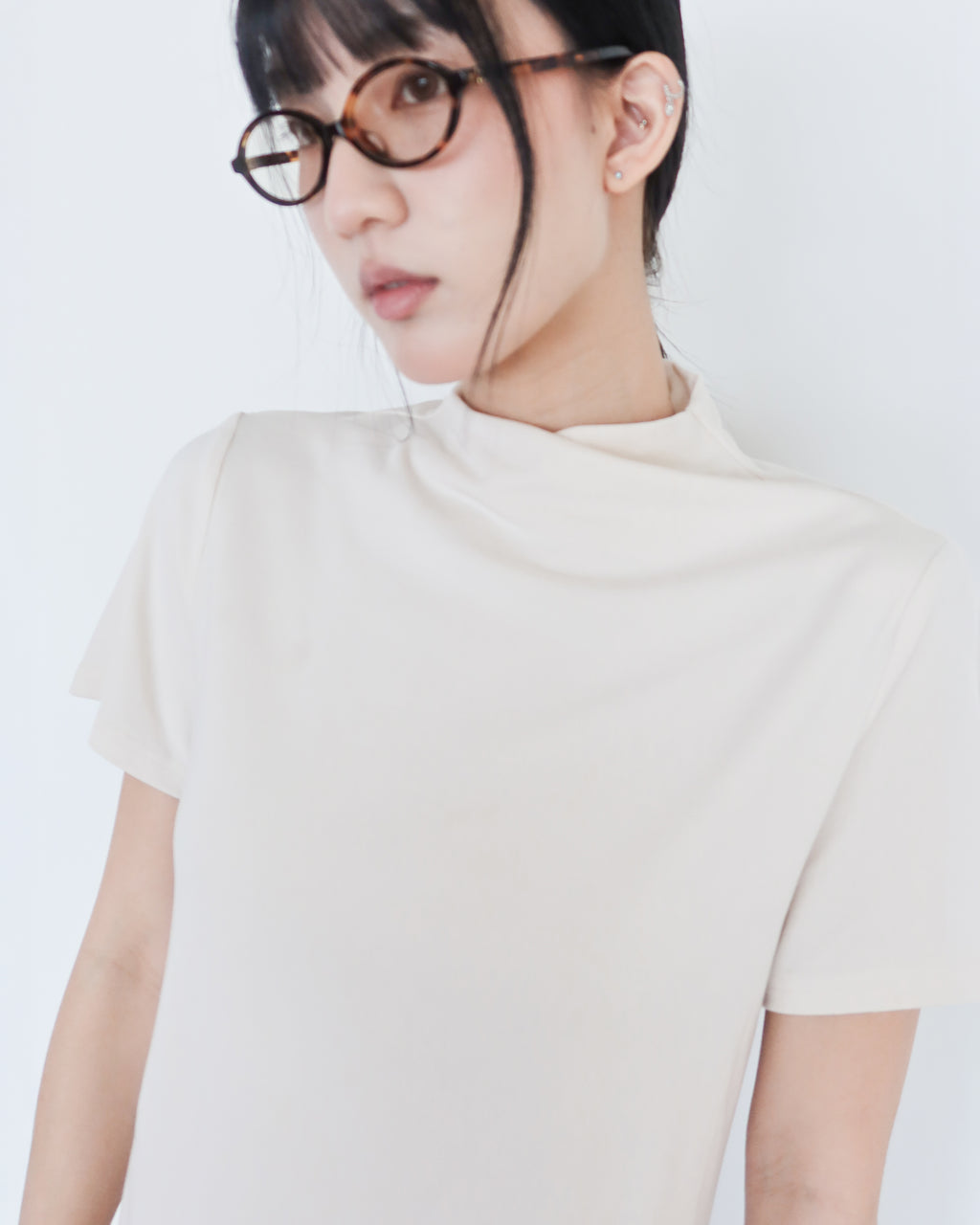 造型領短袖上衣 #白