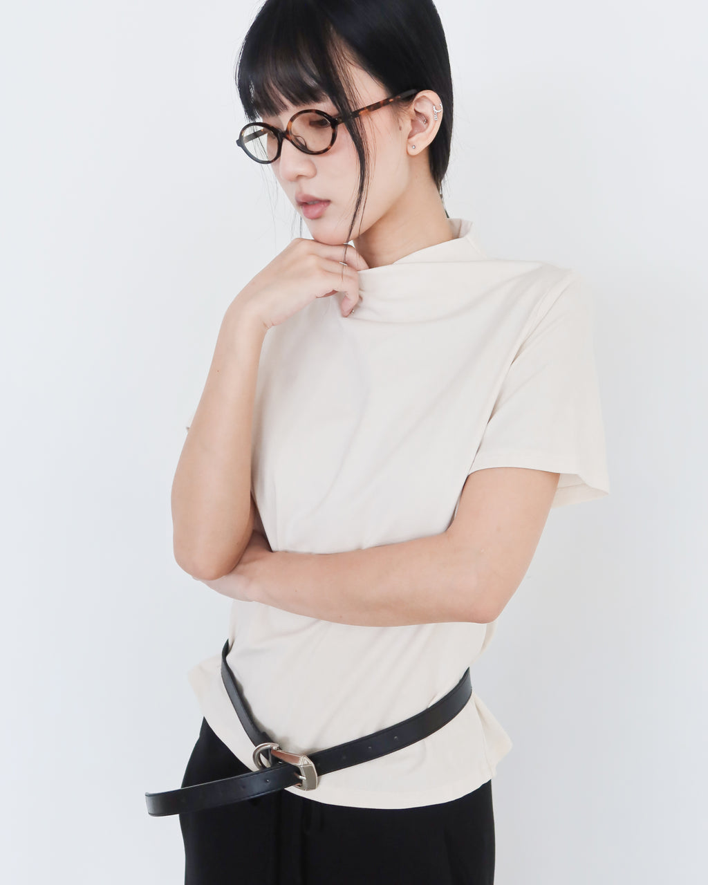 造型領短袖上衣 #白