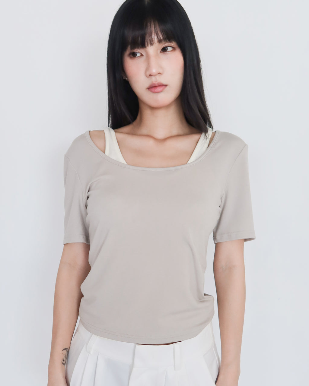 造型疊搭兩件式上衣 #杏色