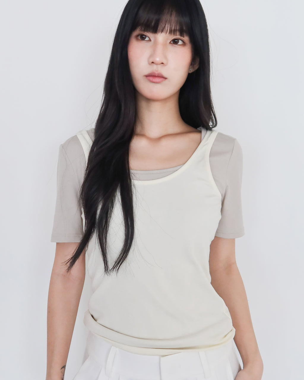 造型疊搭兩件式上衣 #杏色