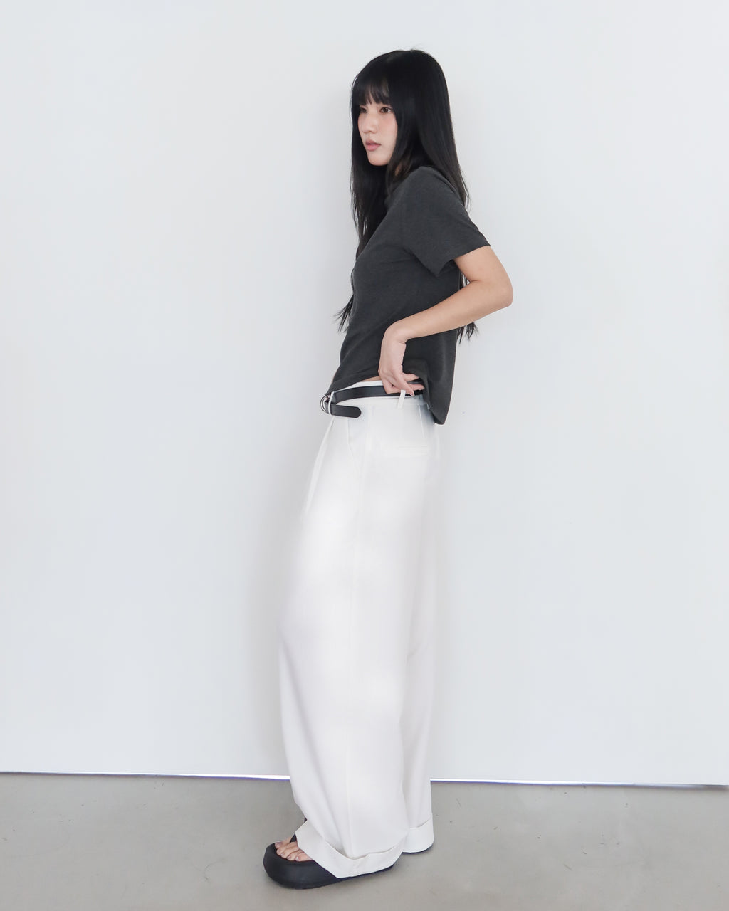 造型領短袖上衣 #深灰