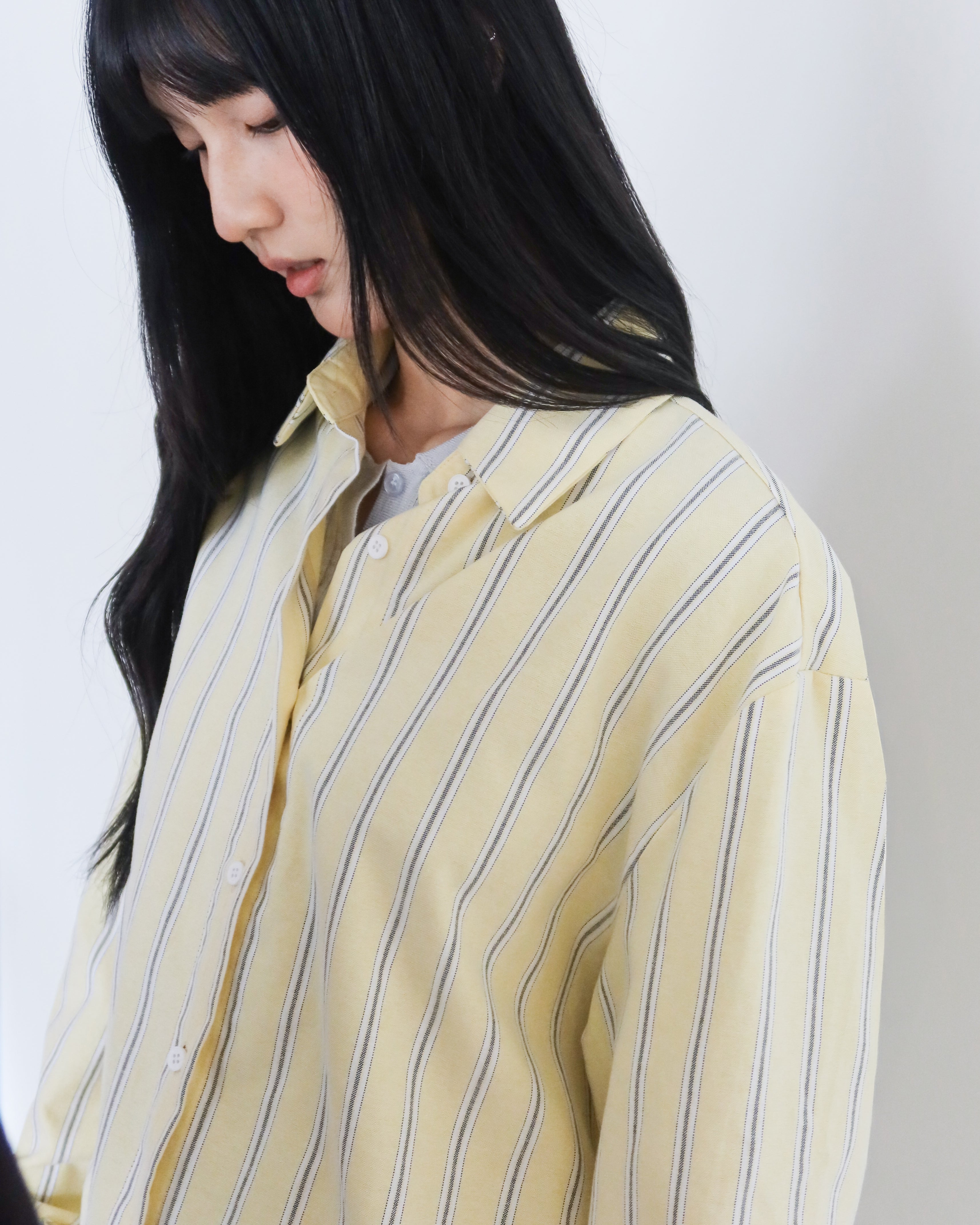 不易皺條紋襯衫 #黃