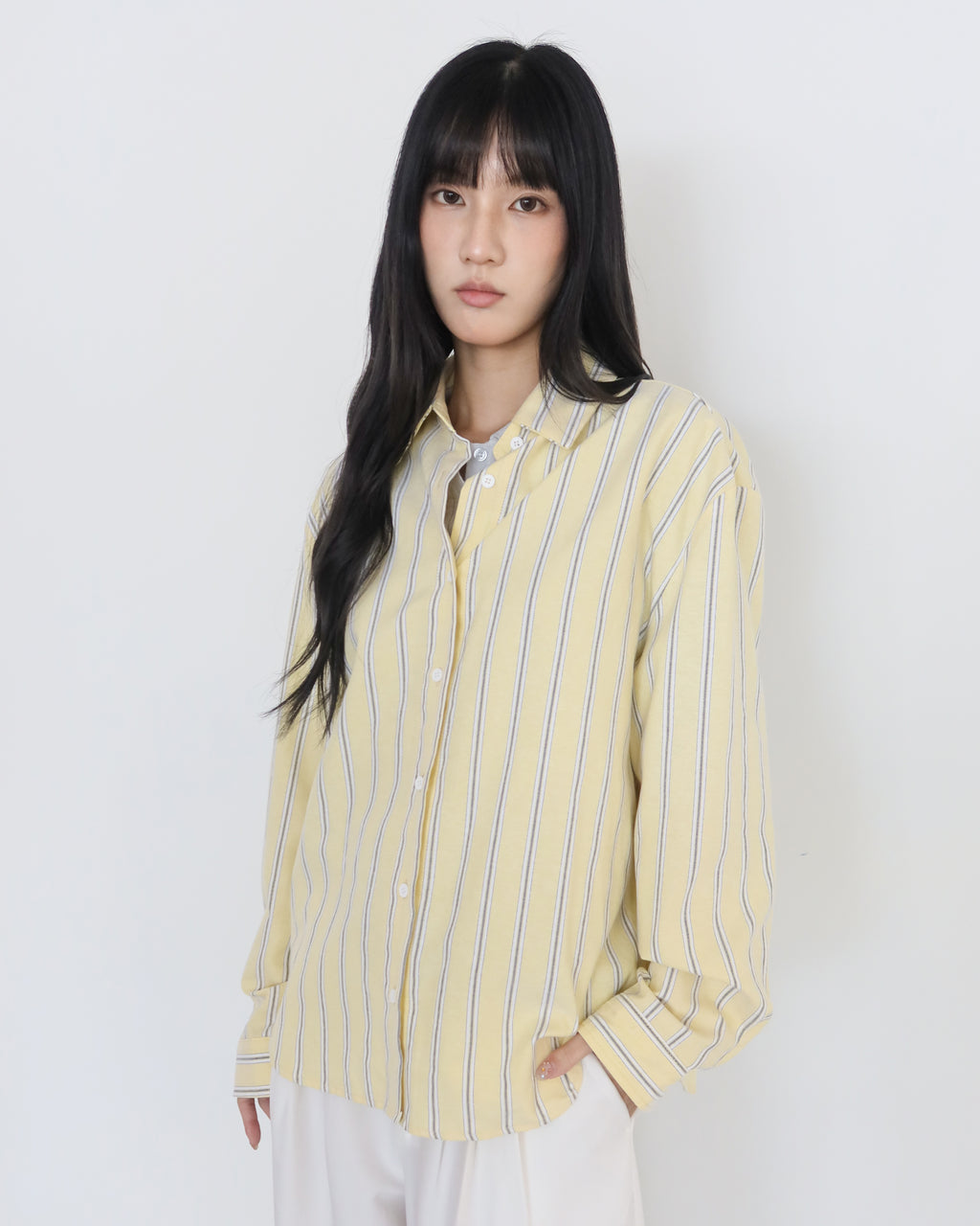 不易皺條紋襯衫 #黃