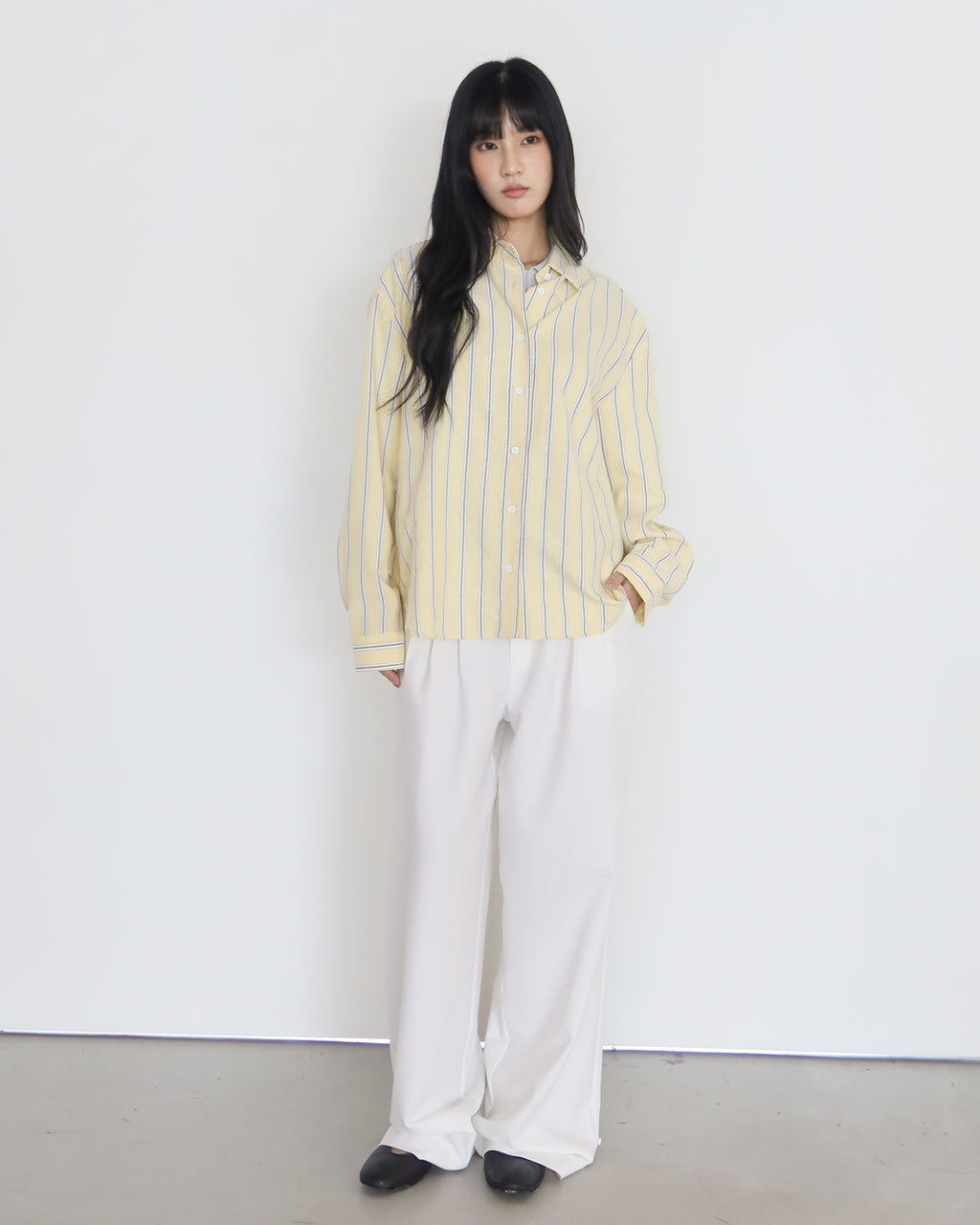不易皺條紋襯衫 #黃