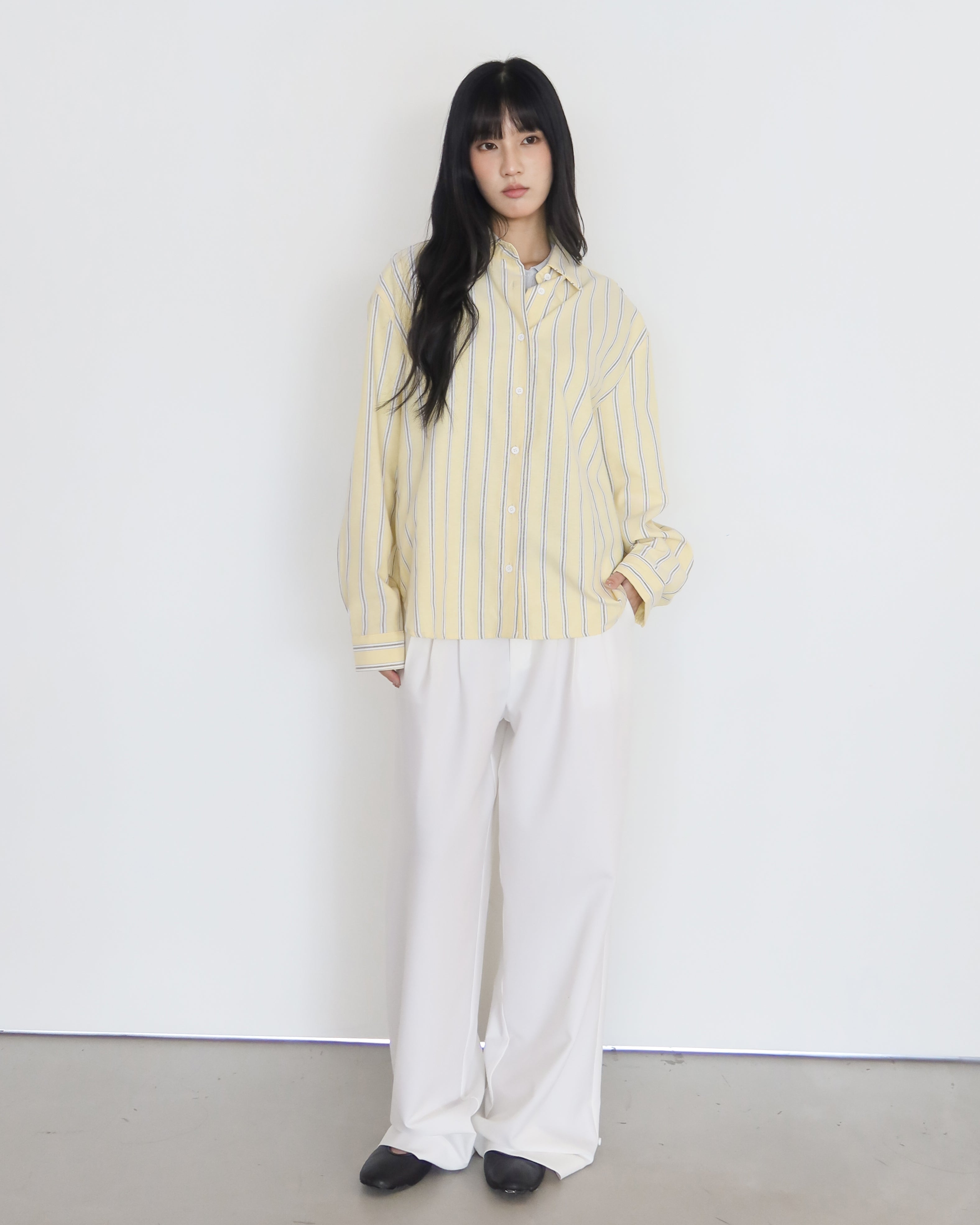 不易皺條紋襯衫 #黃