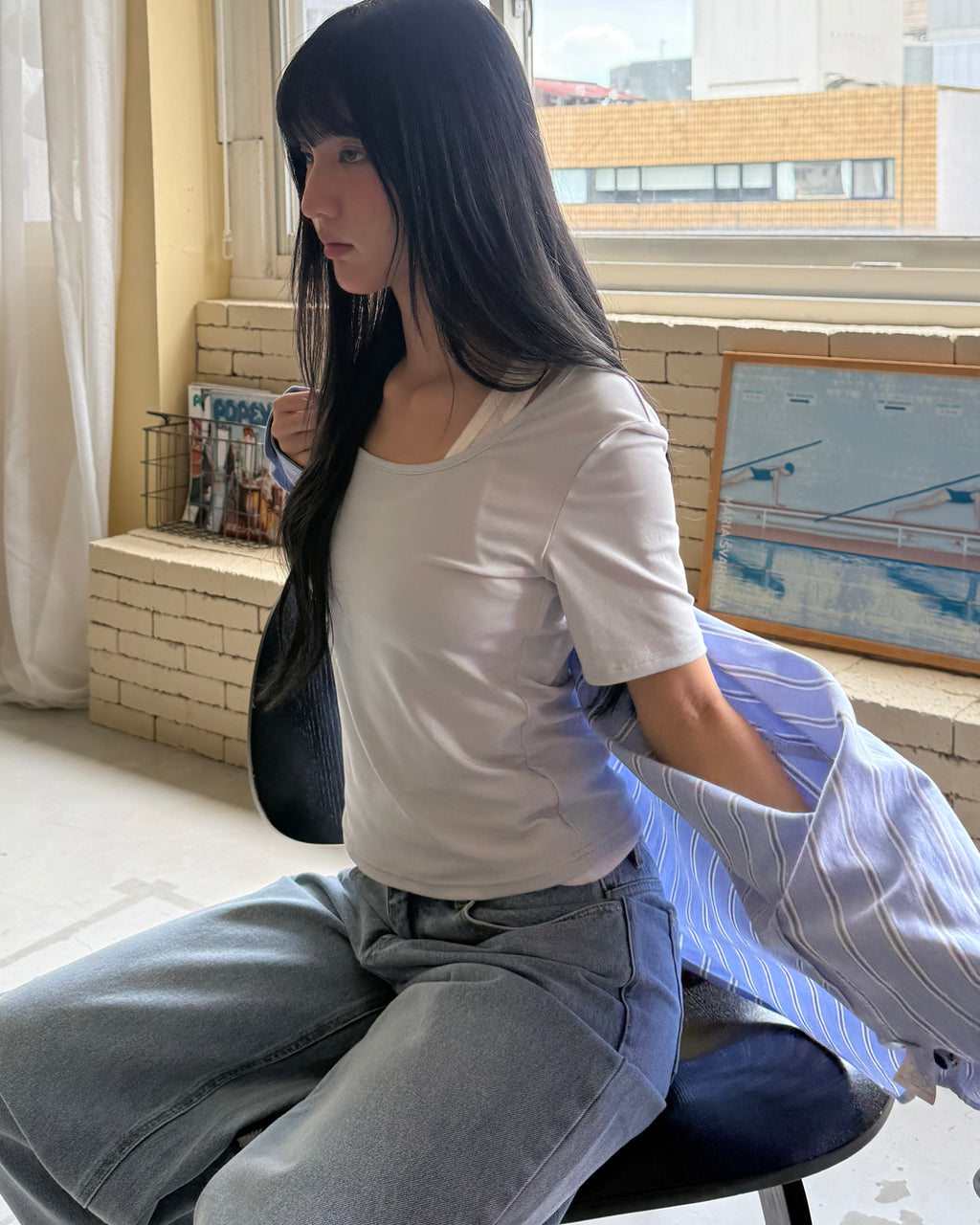 造型疊搭兩件式上衣 #淺藍
