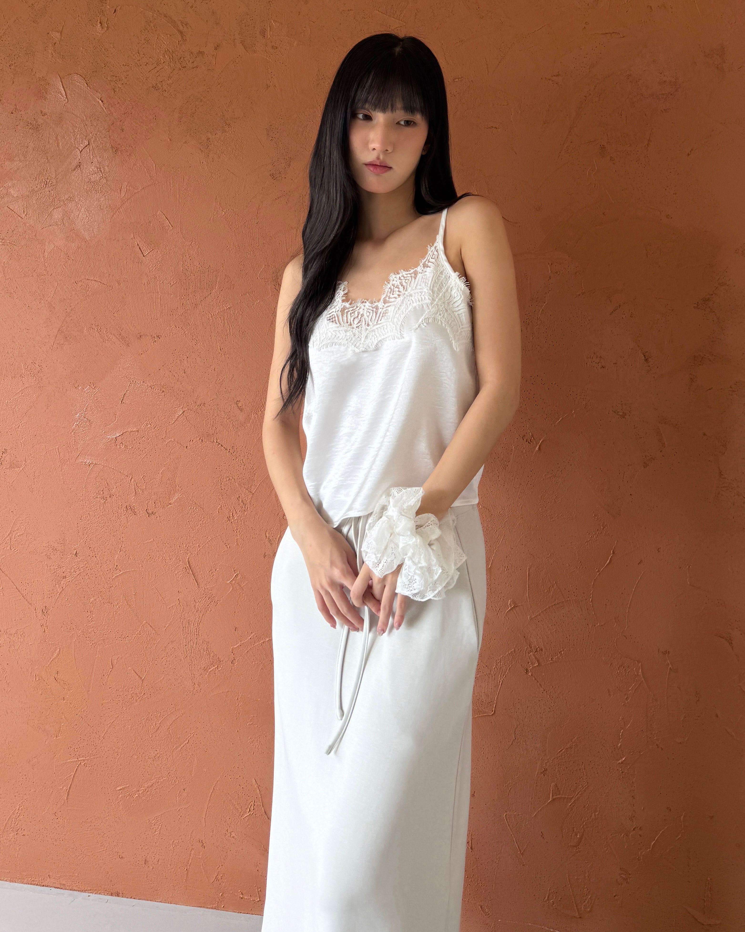 微性感蕾絲細肩帶背心 #白