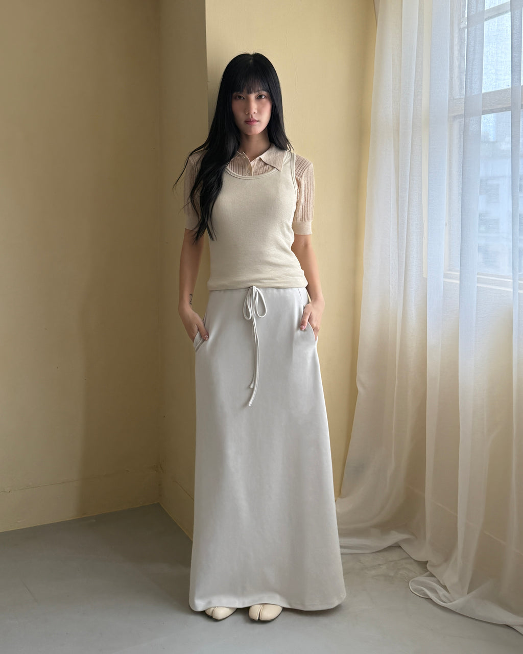 女神後衩綁帶長裙 #杏