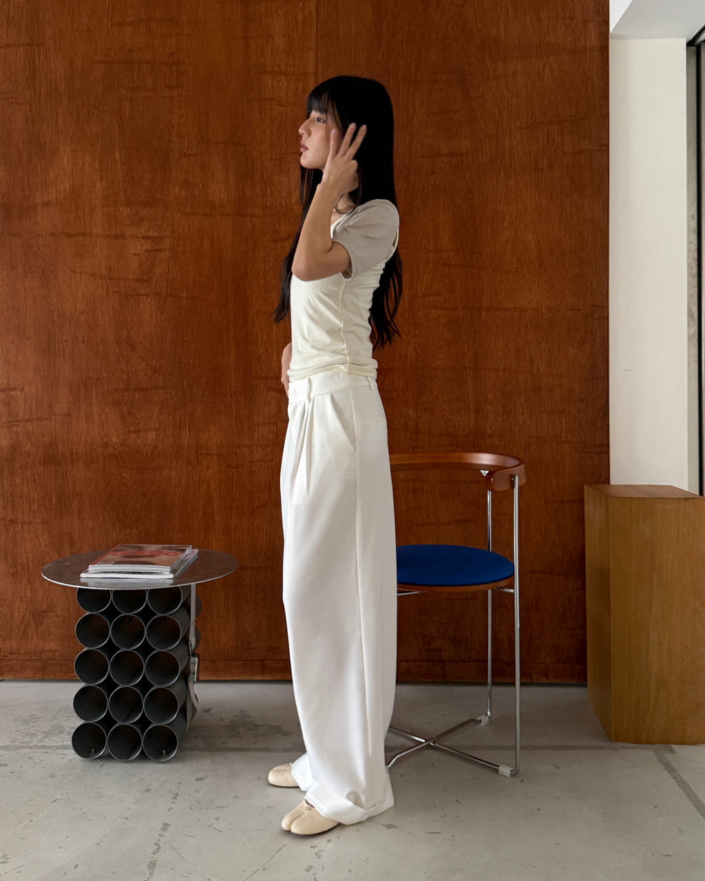 造型疊搭兩件式上衣 #杏色