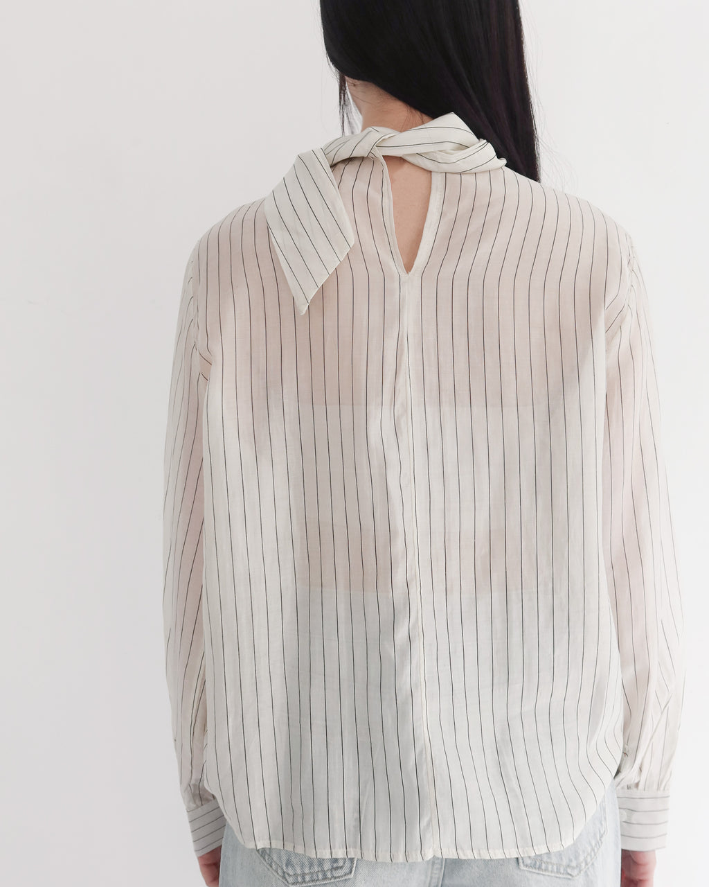 造型領直條紋上衣 #杏