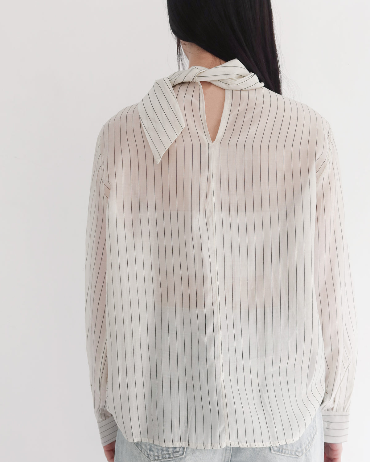 造型領直條紋上衣 #杏