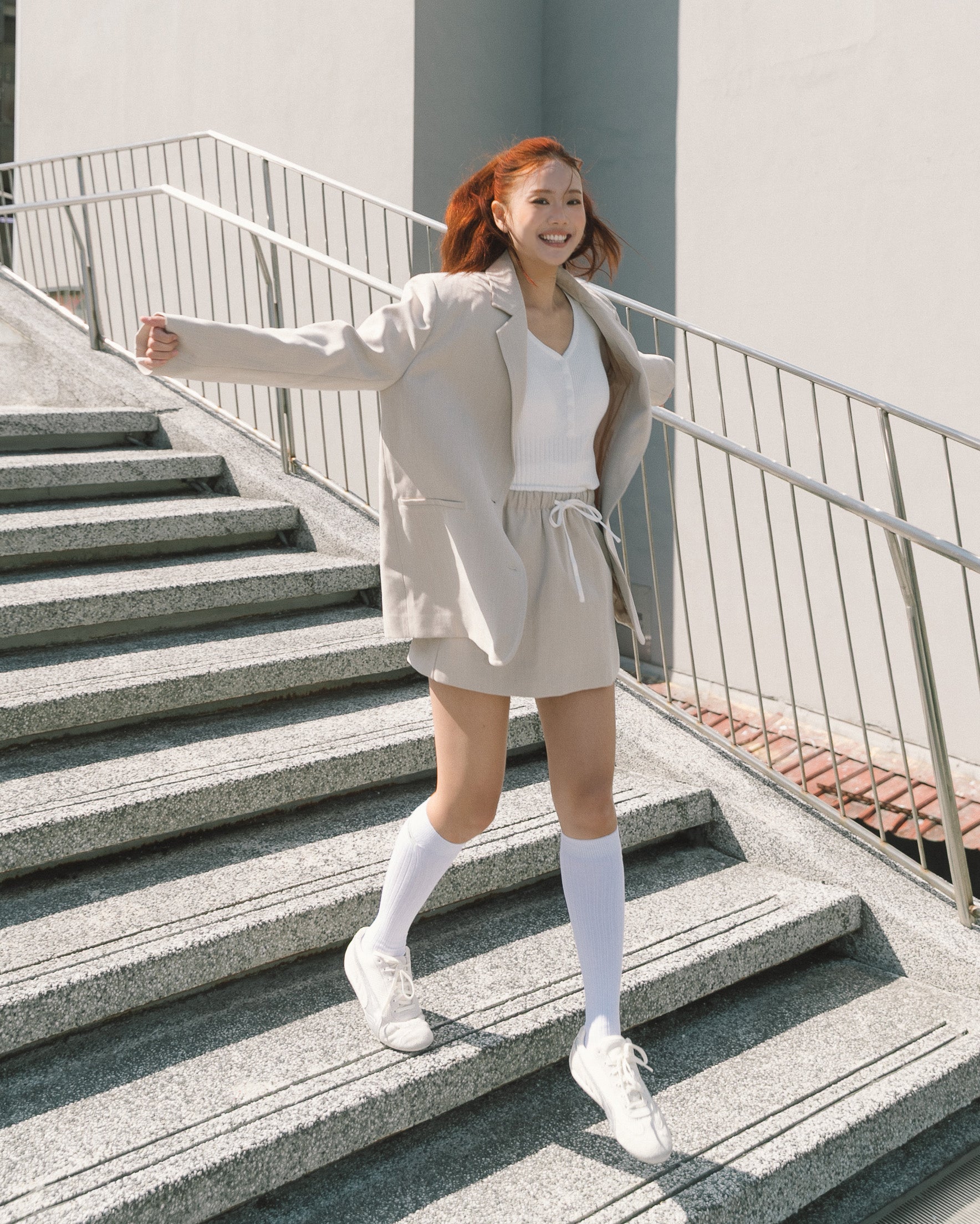 雙腰頭抽繩西裝短裙