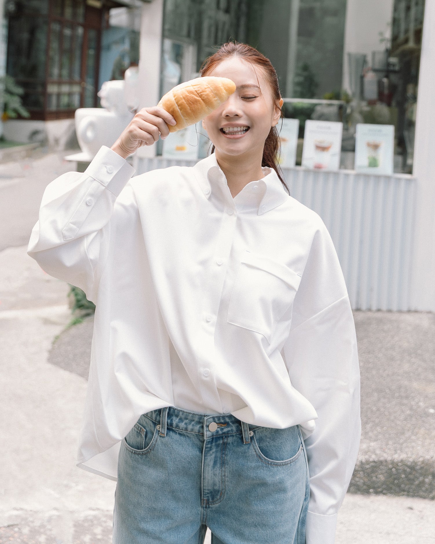 寬版抗皺長袖襯衫