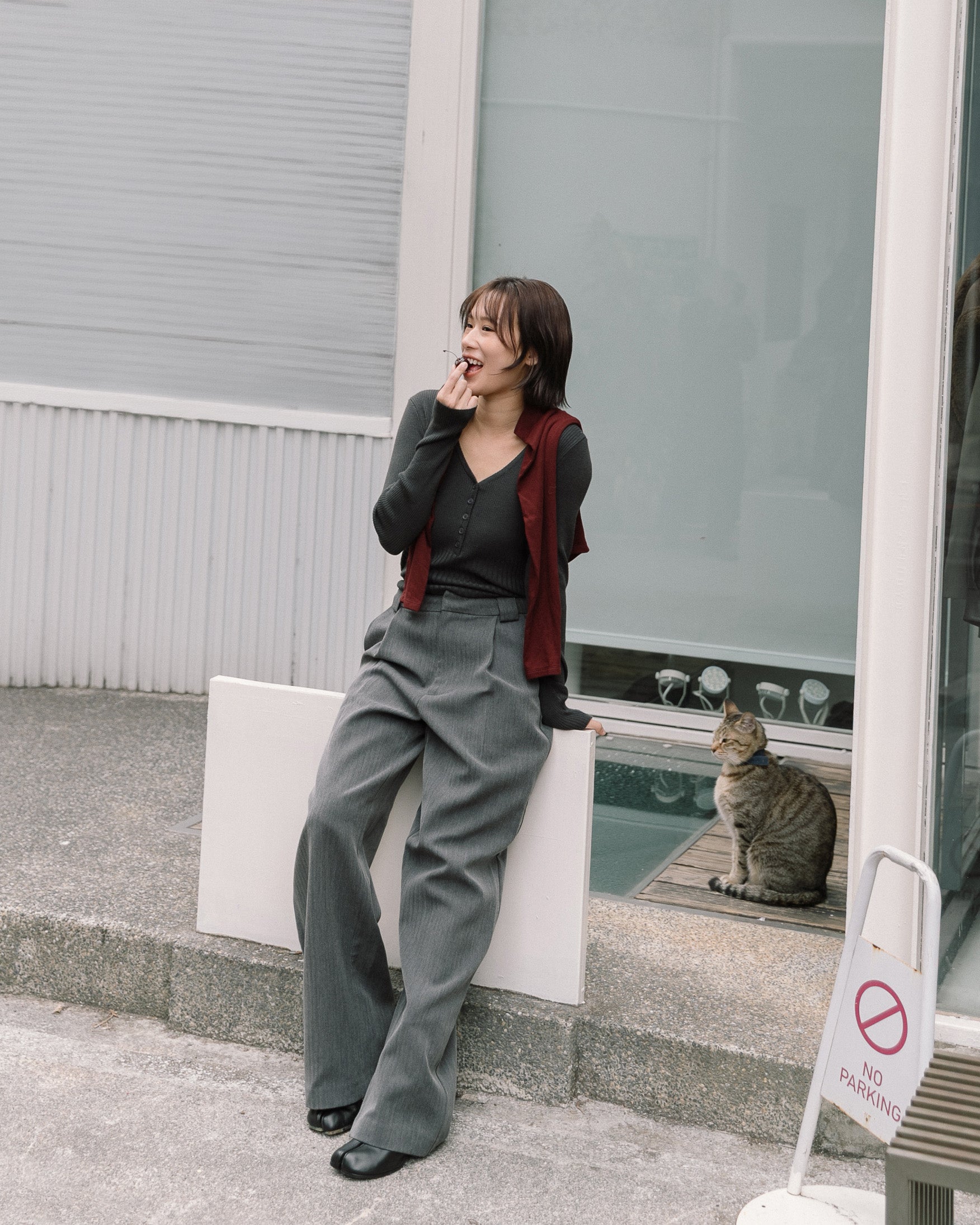 寬褲耳打褶西裝長褲