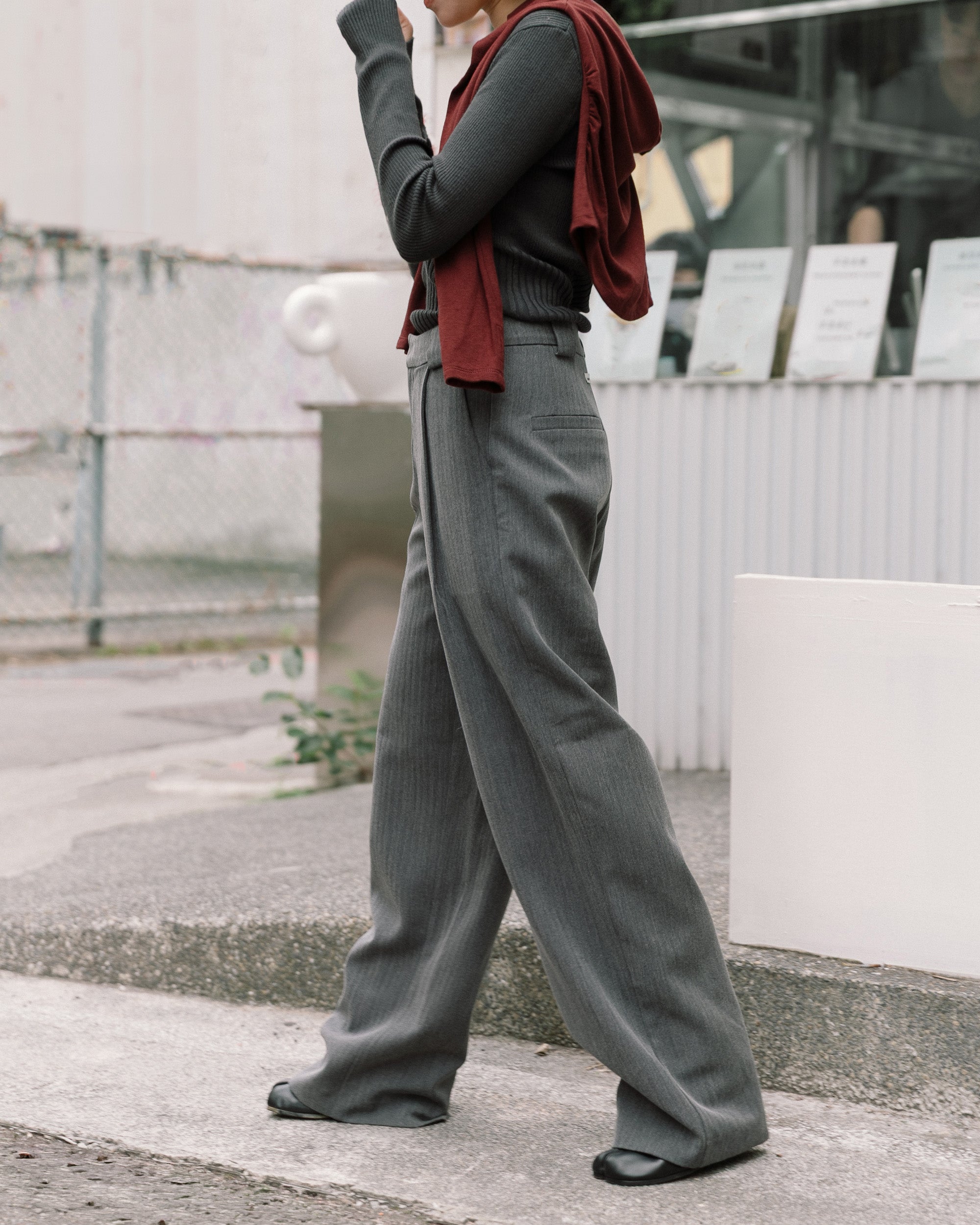 寬褲耳打褶西裝長褲