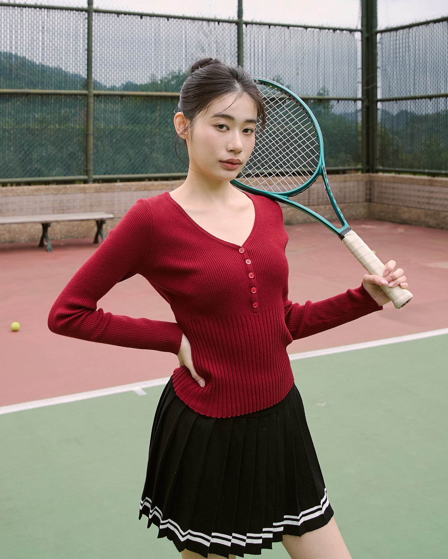 V領針織長袖上衣