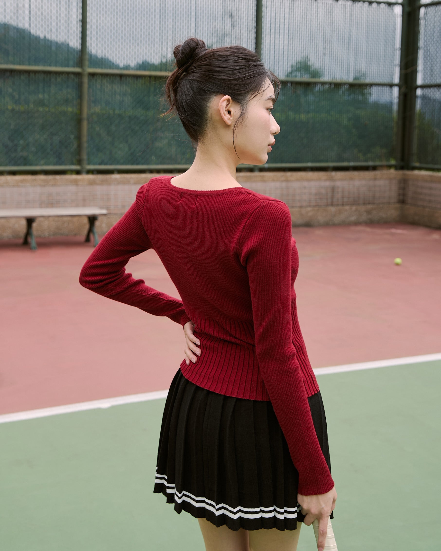 V領針織長袖上衣