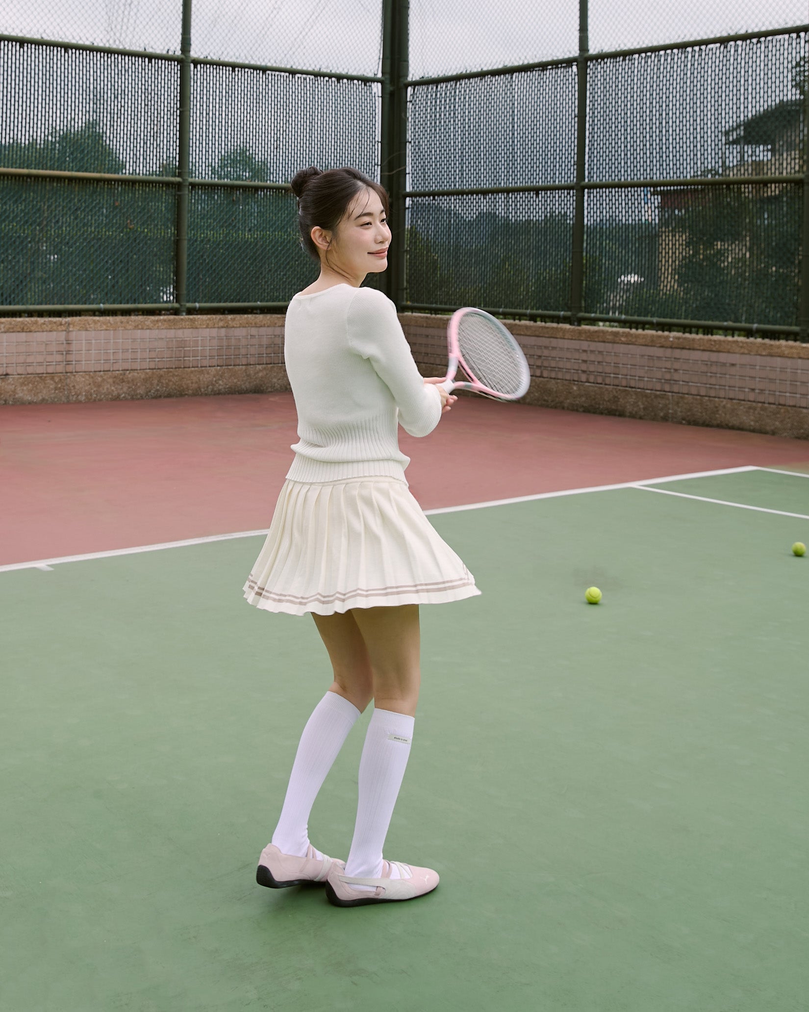 撞色針織百褶短裙(附打底褲)