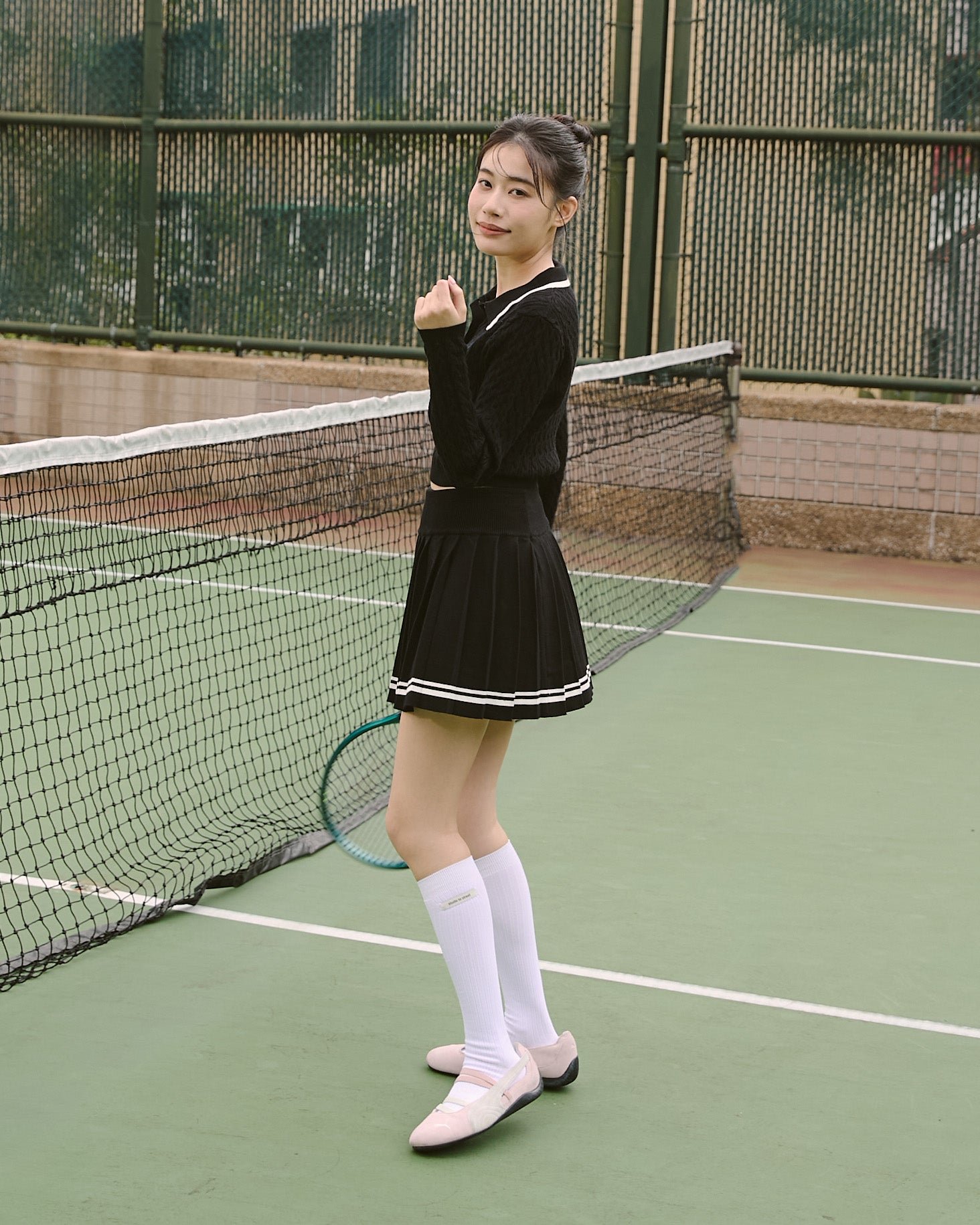 撞色針織百褶短裙(附打底褲)