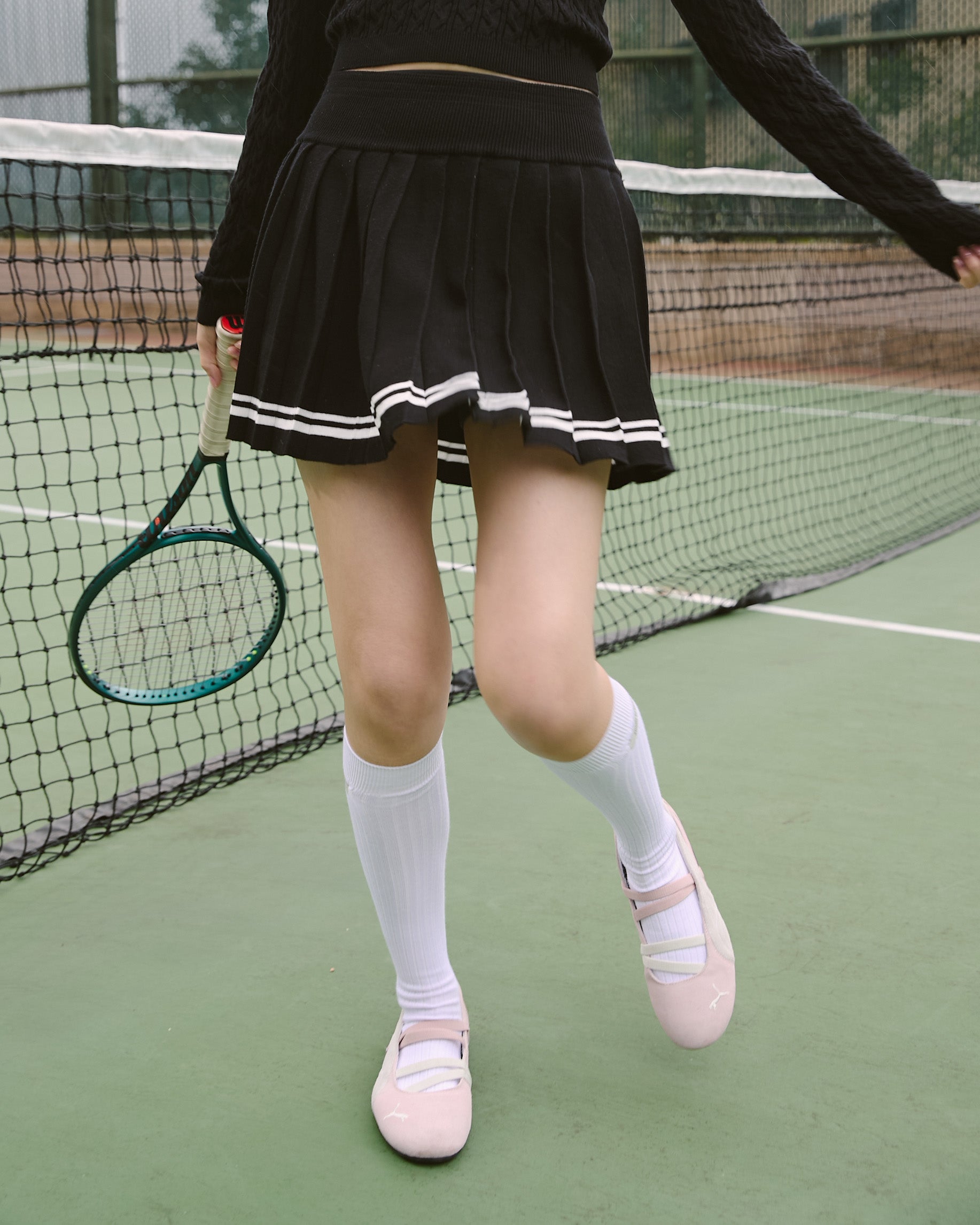 撞色針織百褶短裙(附打底褲)