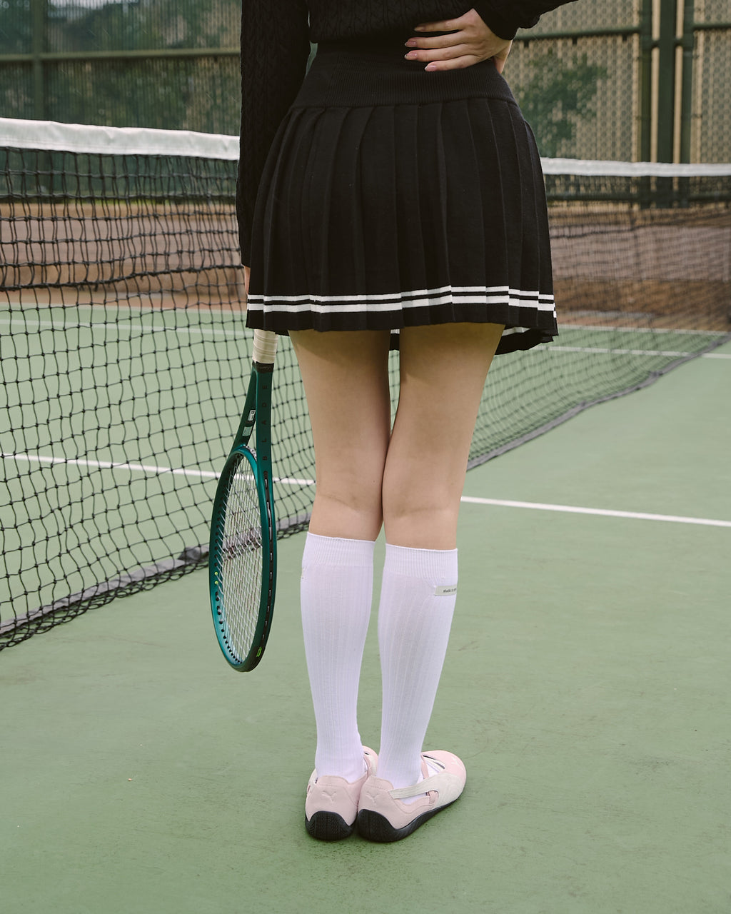 撞色針織百褶短裙(附打底褲)