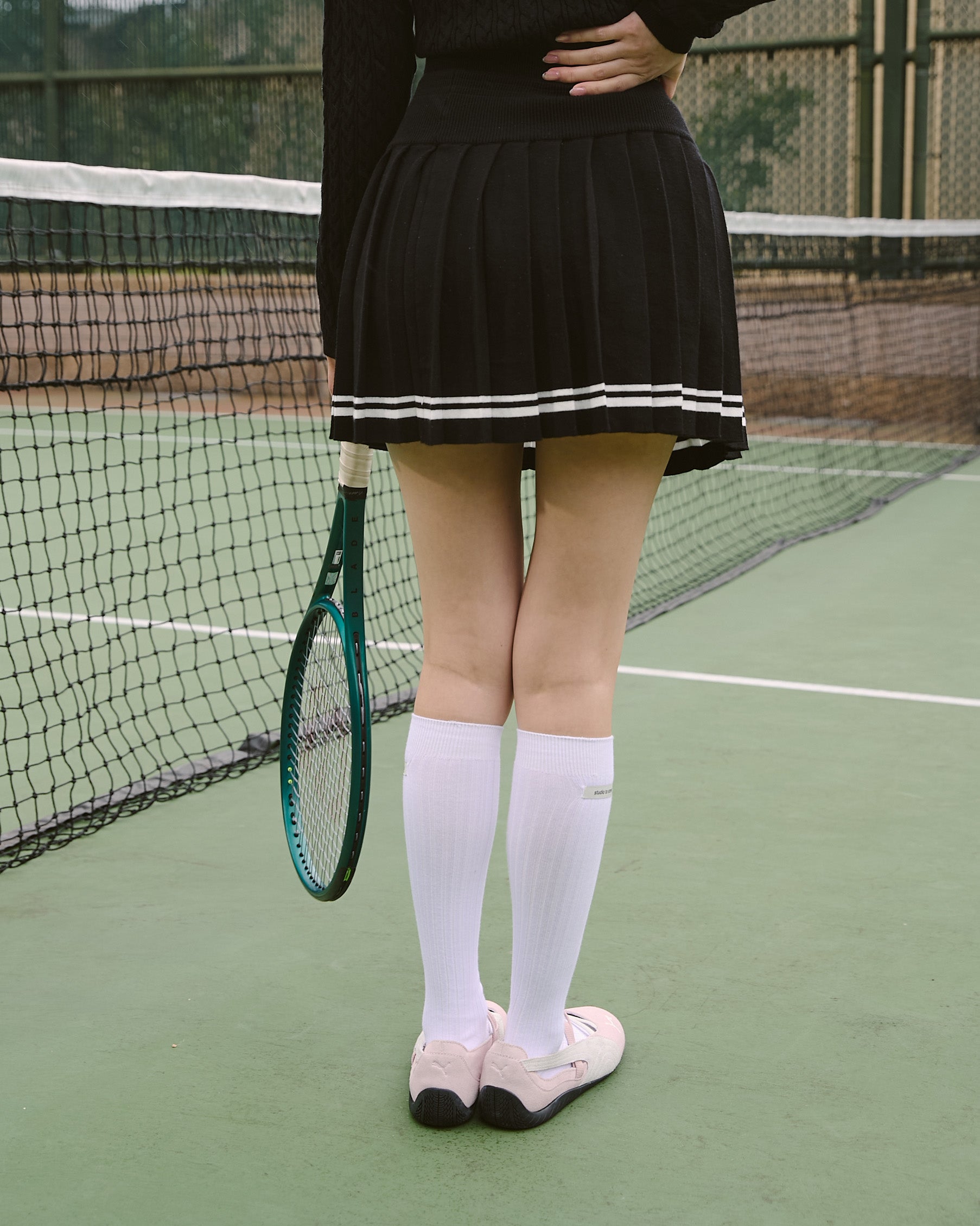 撞色針織百褶短裙(附打底褲)