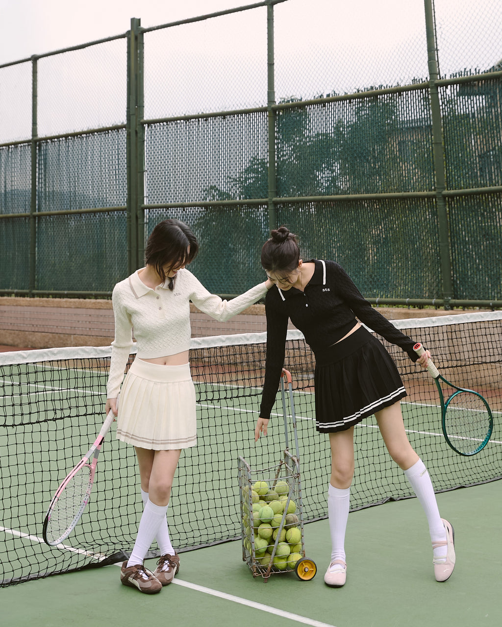 撞色針織百褶短裙(附打底褲)