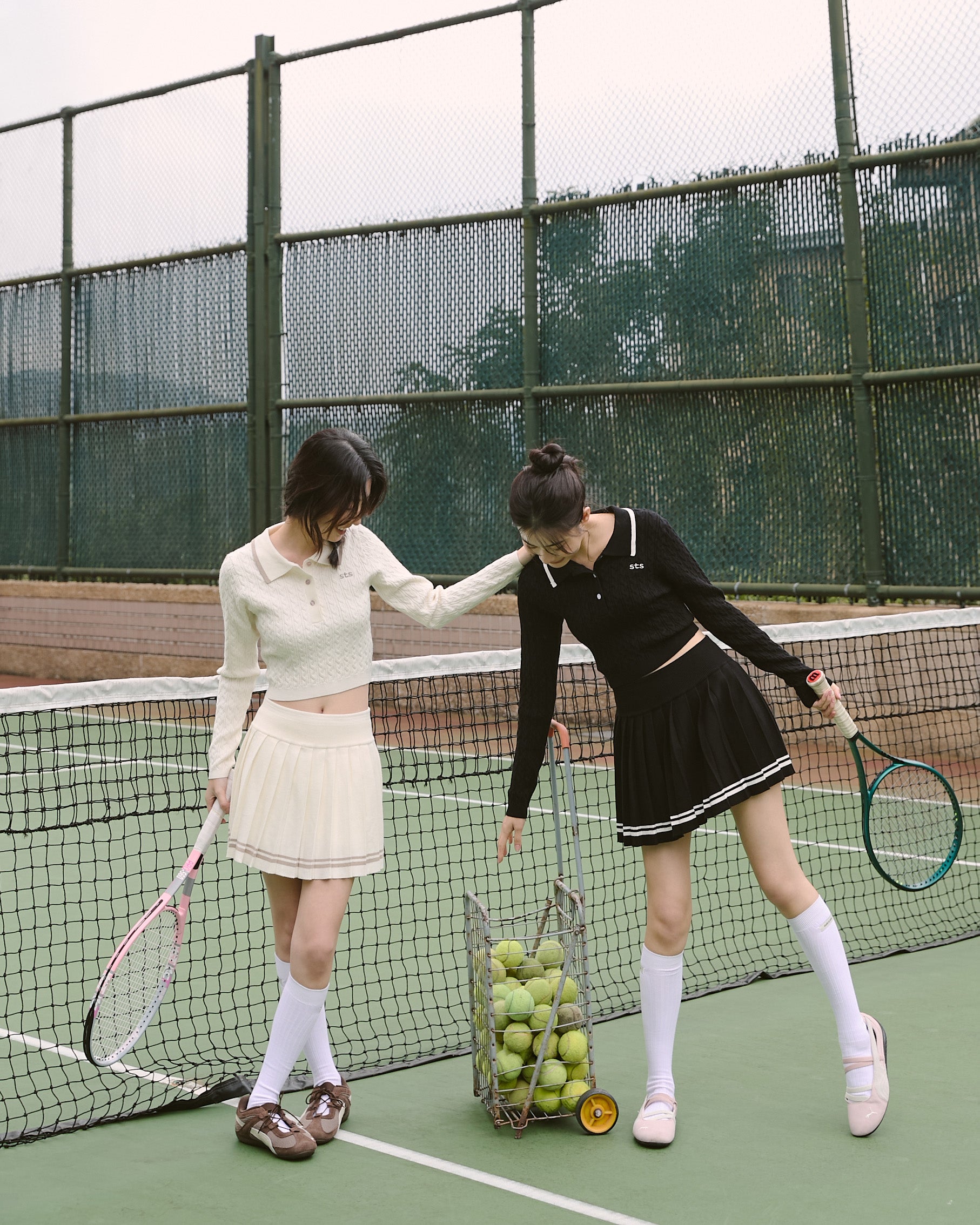 撞色針織百褶短裙(附打底褲)