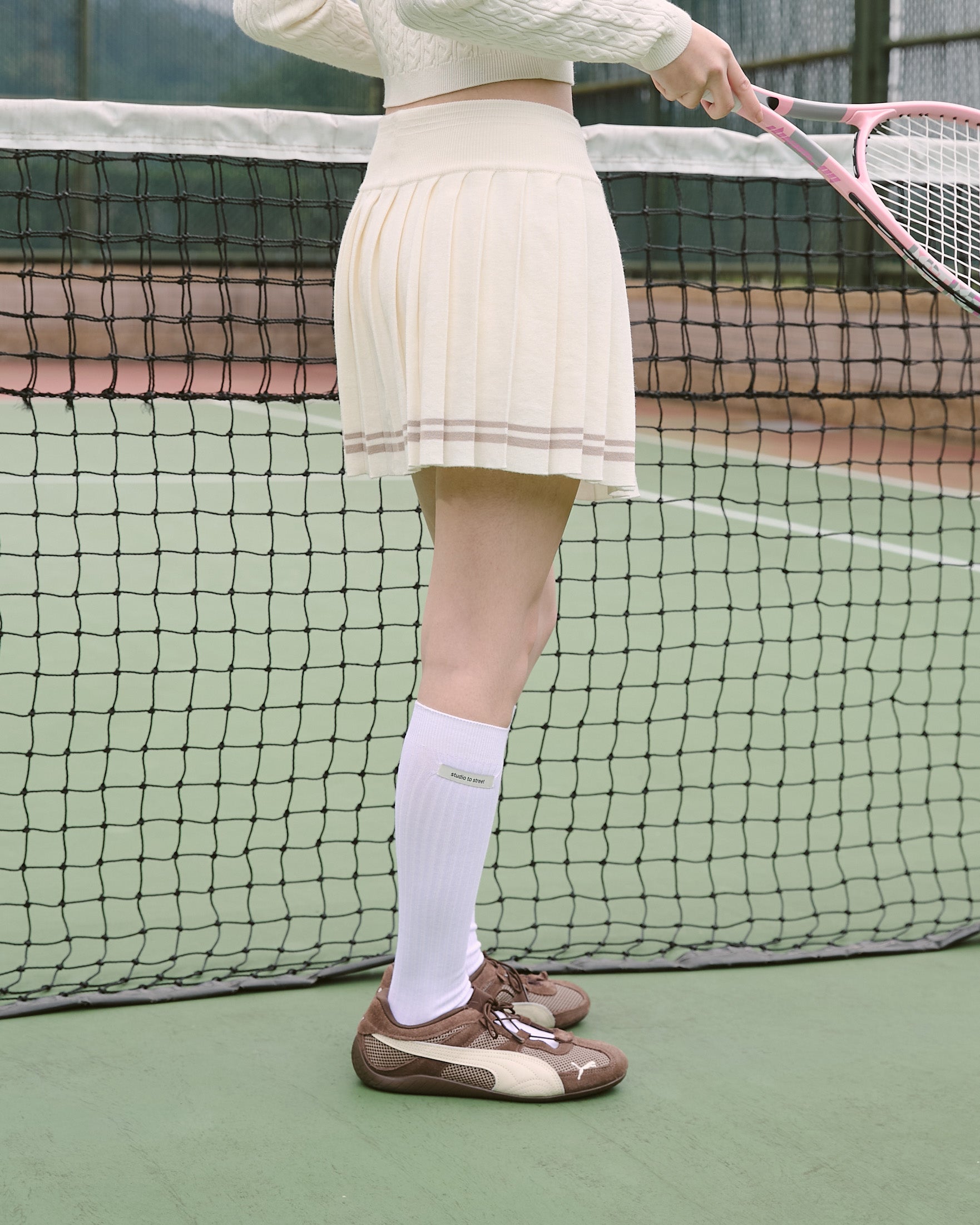 撞色針織百褶短裙(附打底褲)