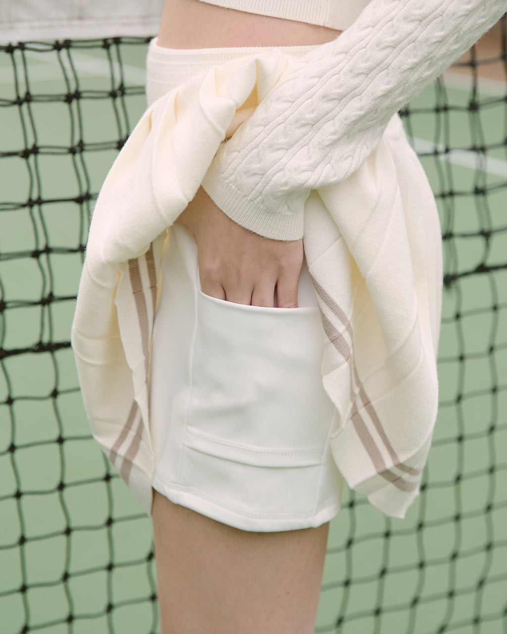 撞色針織百褶短裙(附打底褲)