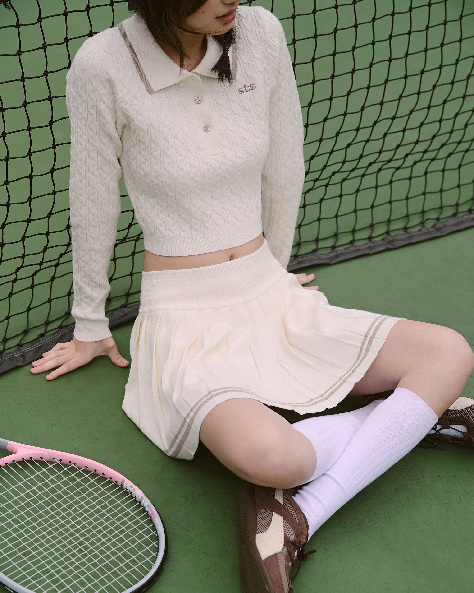 撞色針織百褶短裙(附打底褲)