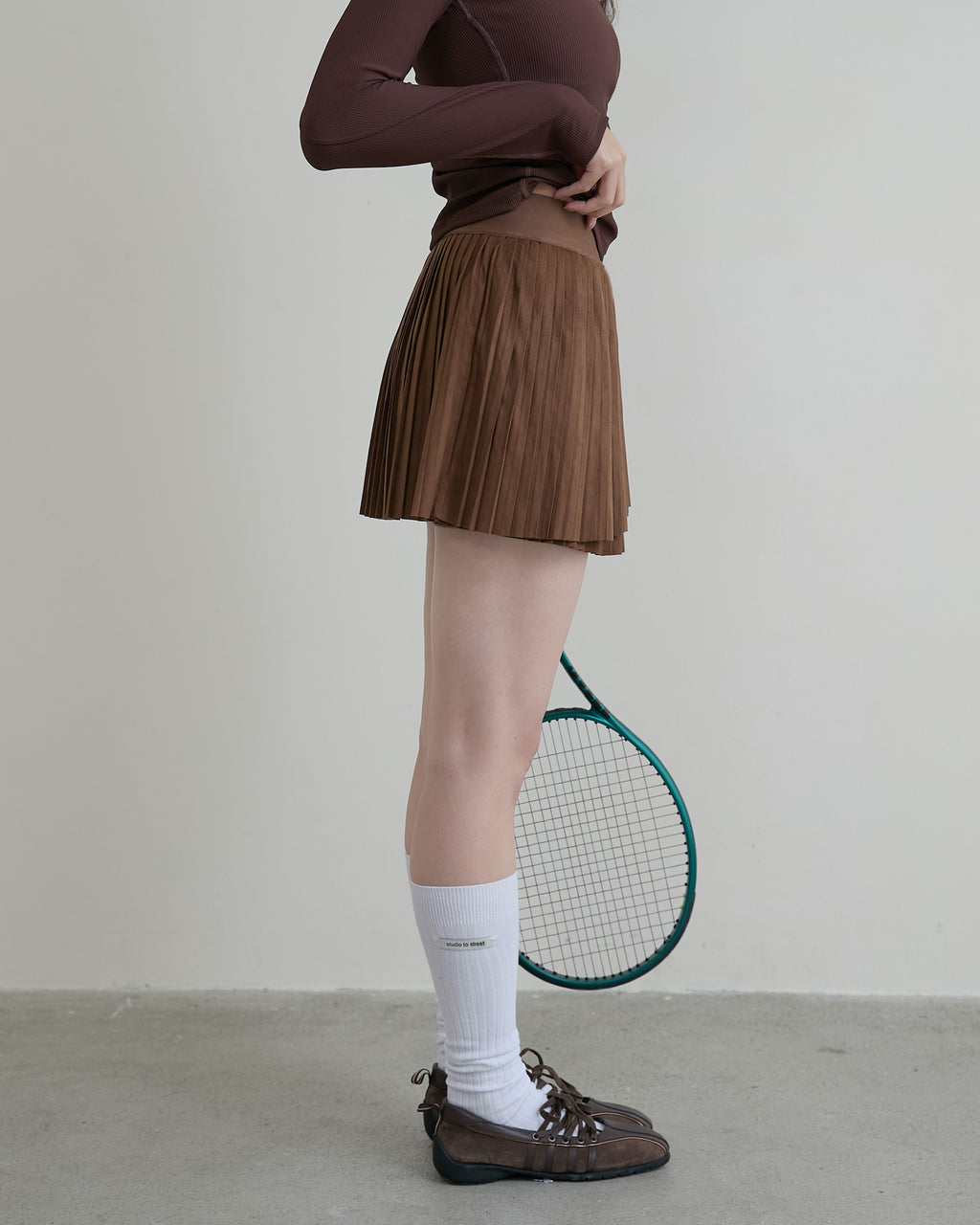 麂皮百褶裙(附網球褲)
